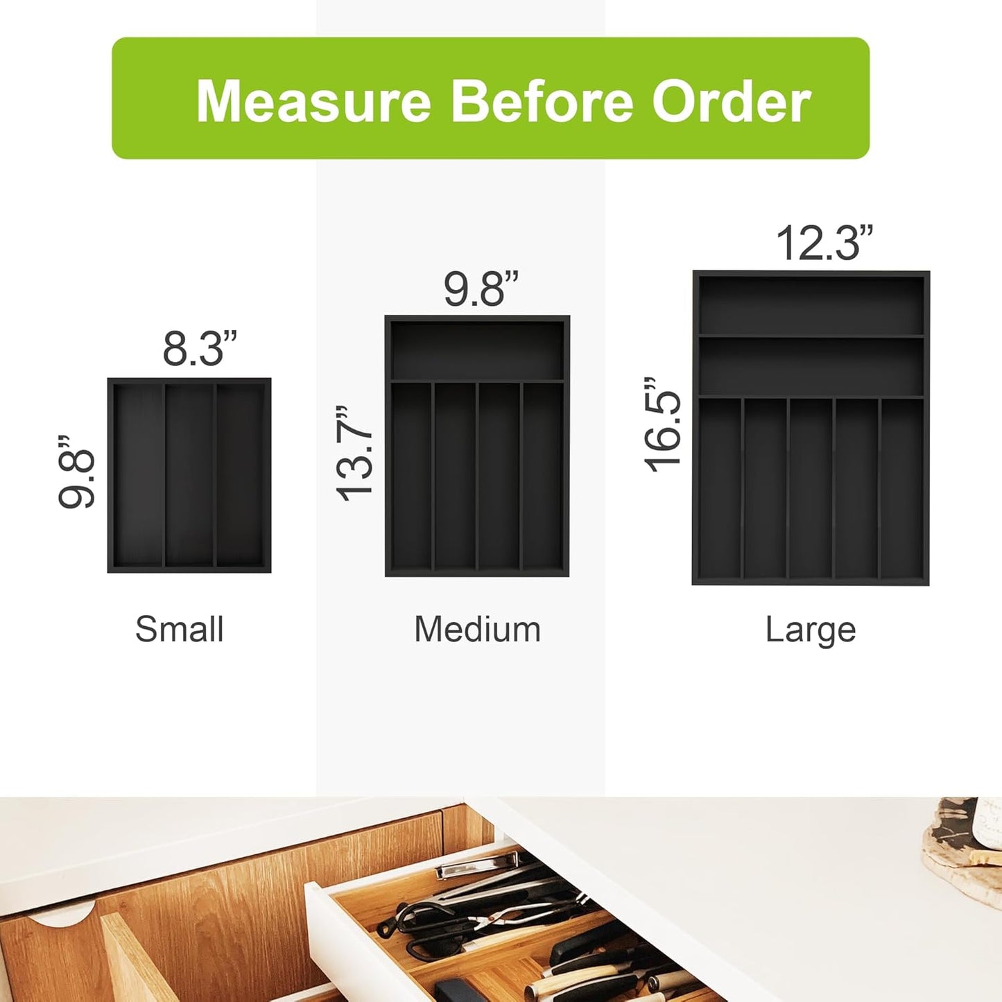 Bamboo Kitchen Drawer Organizer - silverware organizer - Cutlery Tray - Utensil Tray - drawer