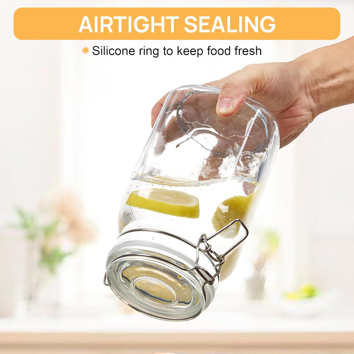 CHEFSTORY 50oz Airtight Glass Jars with Lids, 3 PCS Food Storage Canister for Kitchen & Pantry
