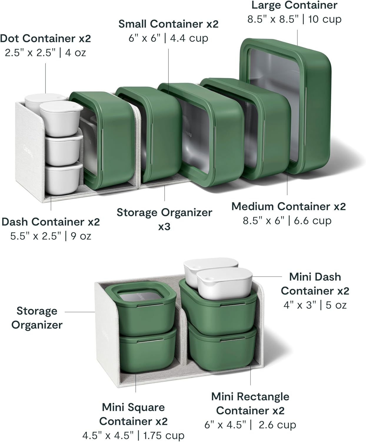 Caraway 25pc Glass Food Storage Set - Storage Containers for Food - Non-Toxic Ceramic-Coated Glass