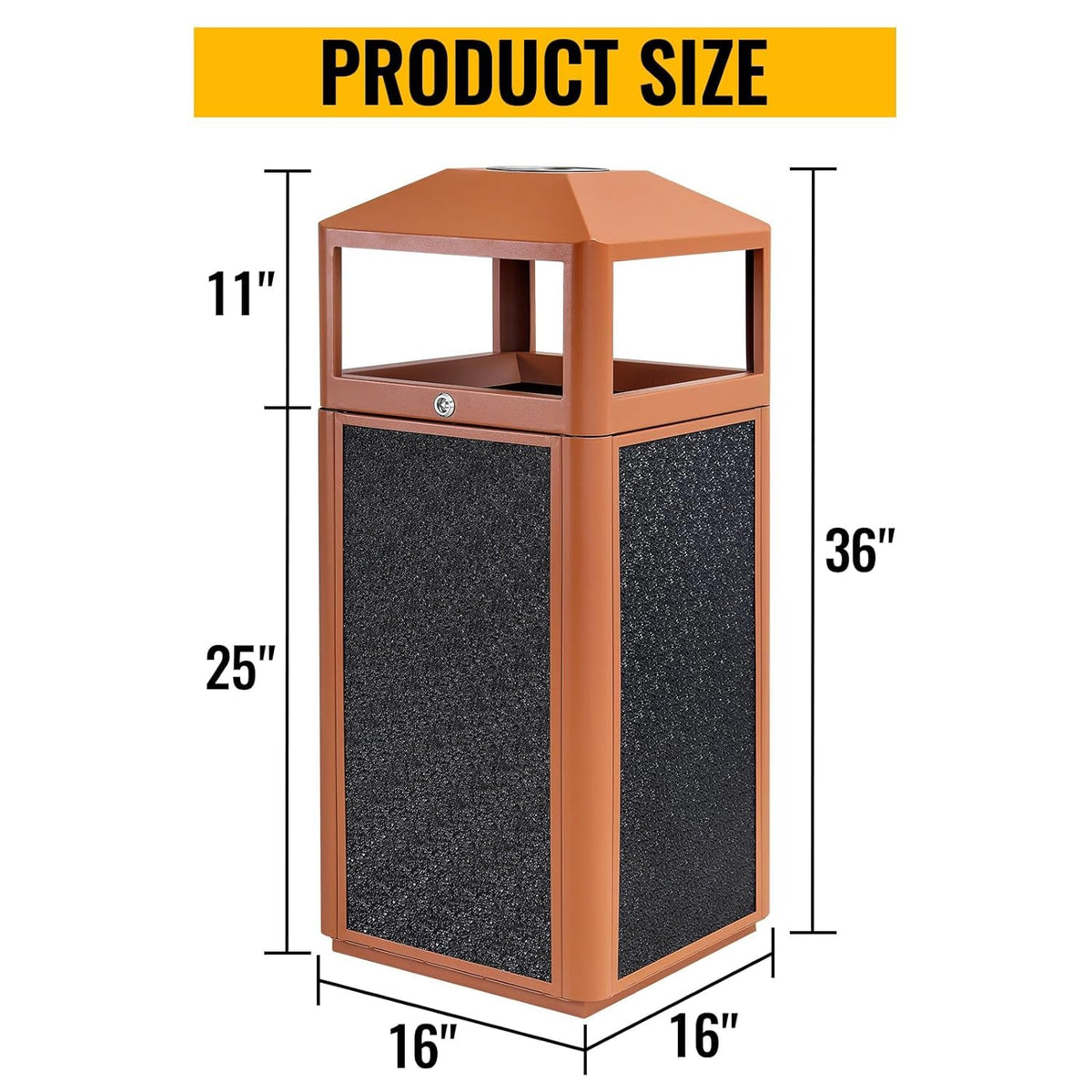 Square Waste Container with Dome Lid | Commercial Outdoor Garbage and Trash Container, Brown 15