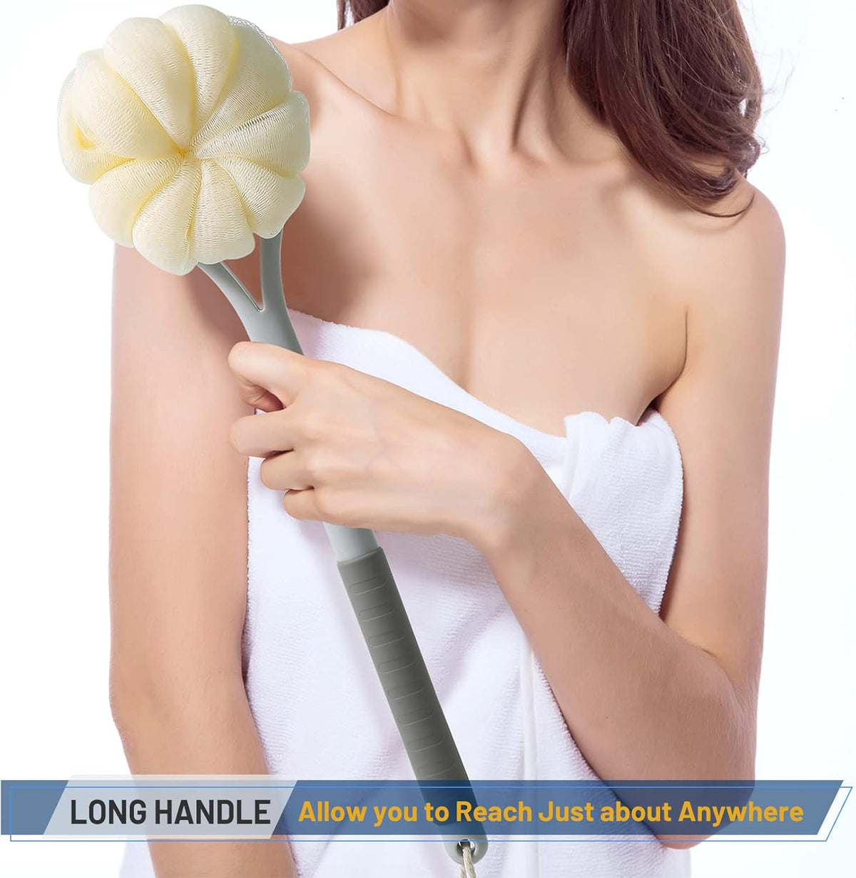 Shower Body Brush,Soft Bristles and Beautiful Pumpkin Loofah 14” Long Handle Back Scrubber Bath