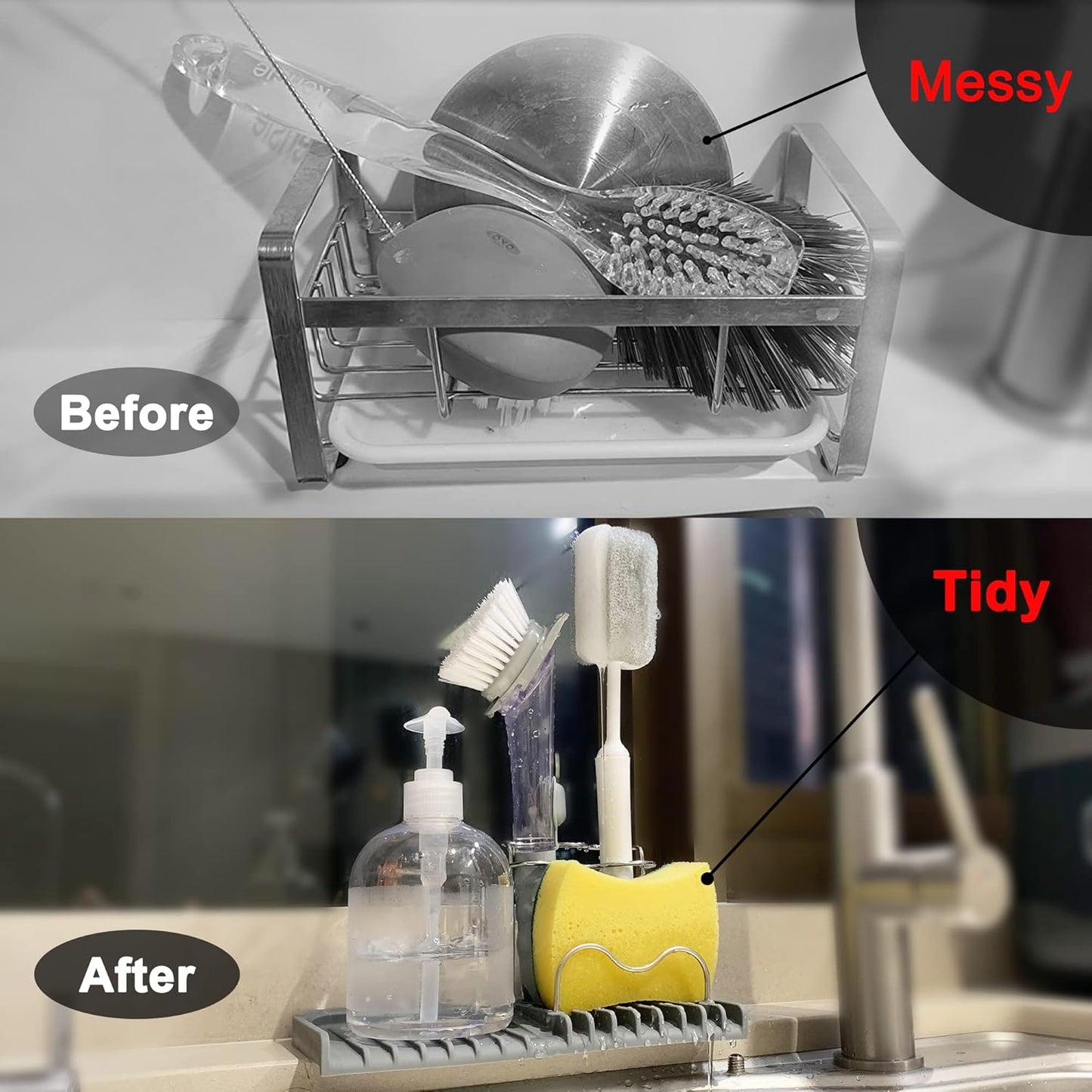 Sponge holder for kitchen sink caddy accessories gadgets, dish soap brush holder for sink