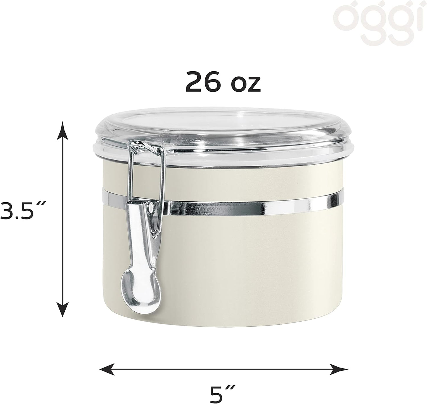 Oggi Stainless Steel Kitchen Canister 26 fl oz, Gray - Airtight Clamp Lid, Clear See-Thru Top
