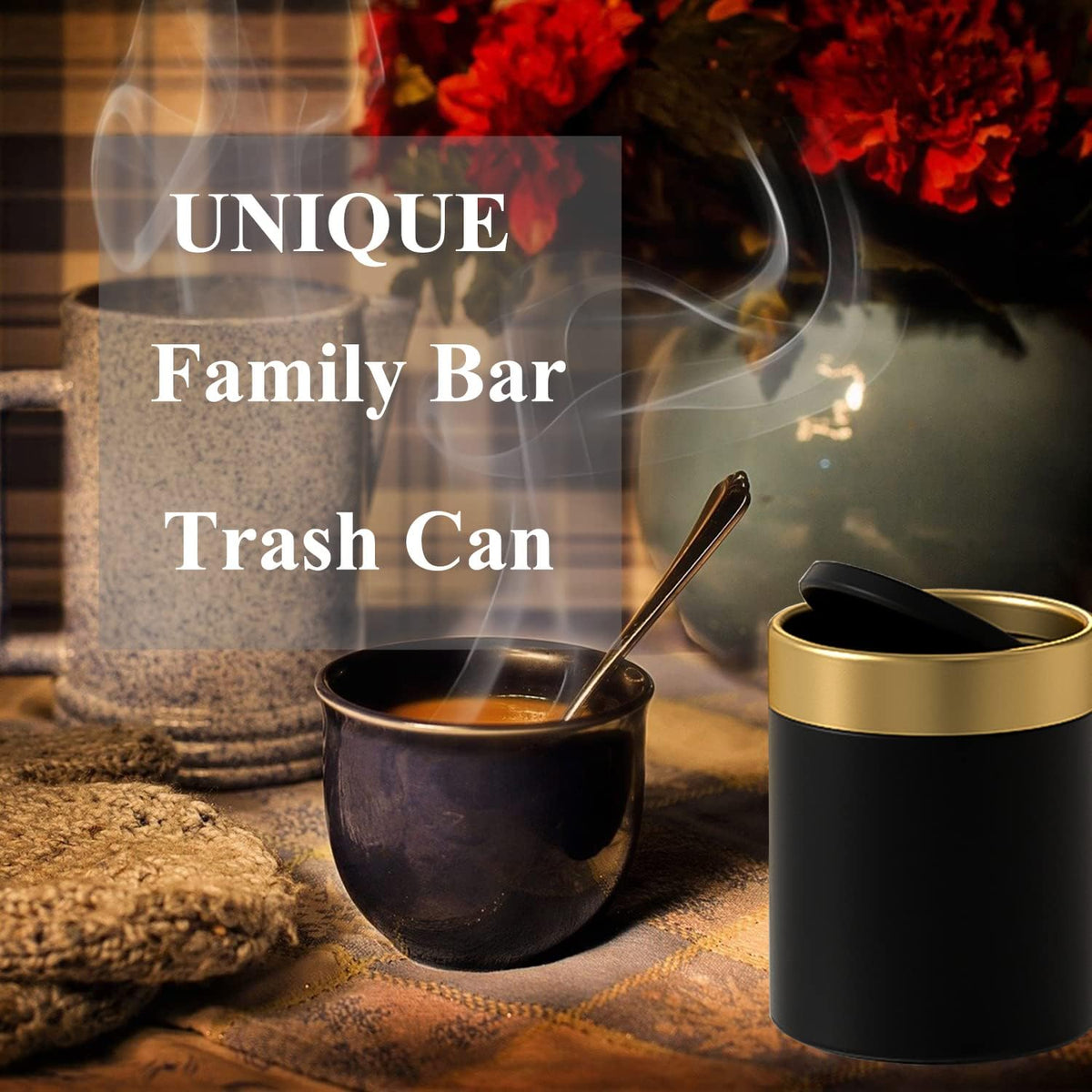 Mini Trash Can with Lid, Metal Small Tiny Mini Trash Bin Can, Mini Countertop Trash Cans for Desk