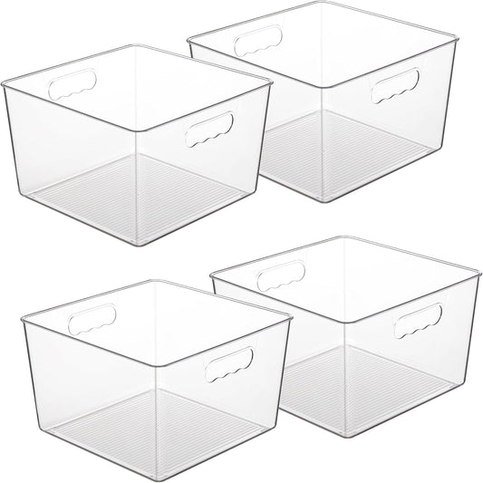 Vtopmart 4 Pack Extra Large Clear Plastic Storage Bins,11x11 Cube Acrylic Organizer Square