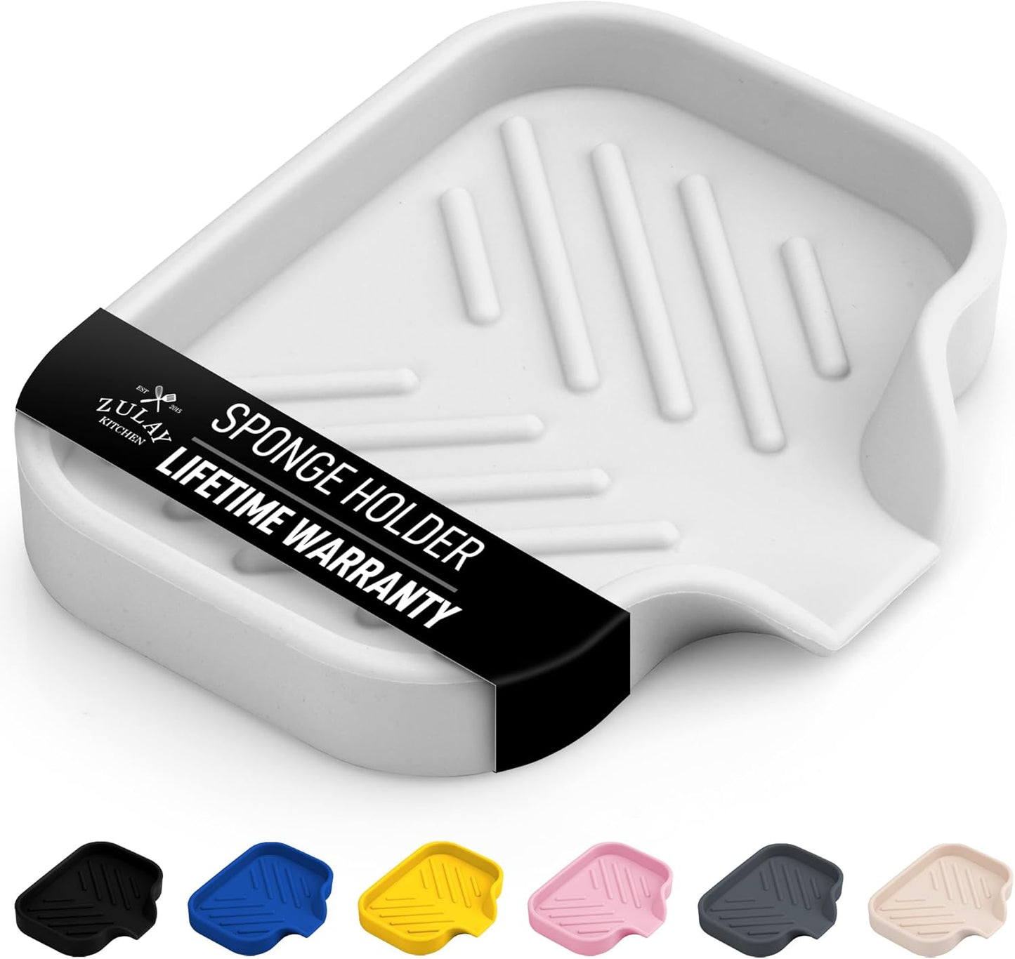 Zulay Kitchen Small Silicone Sponge Holder (4.9x3.3”) – Space-Saving Sink Organizer Tray for