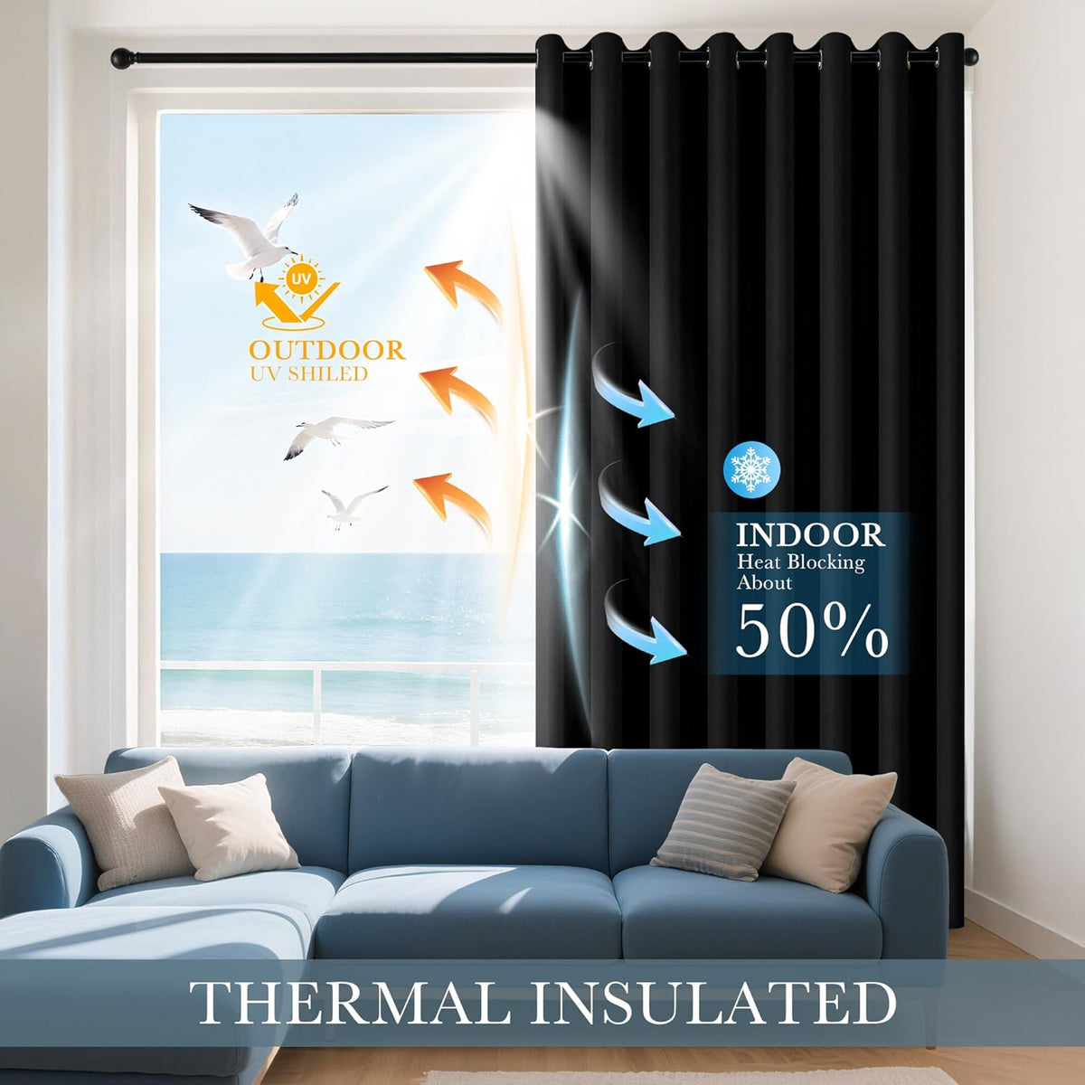 PONY DANCE Blackout Curtain Drapes - Window Treatments Solid Thermal Insulated Grommet Blackout