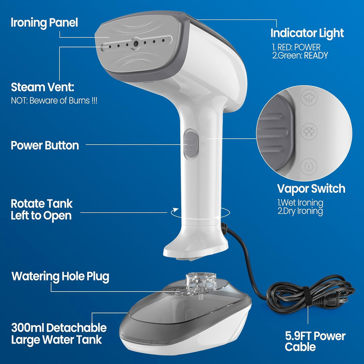 Powerful Handheld Fabric Steamer - 1800W with Fast Ceramic Heat-Up Plate, 2-in-1 Ironing & Wrinkle