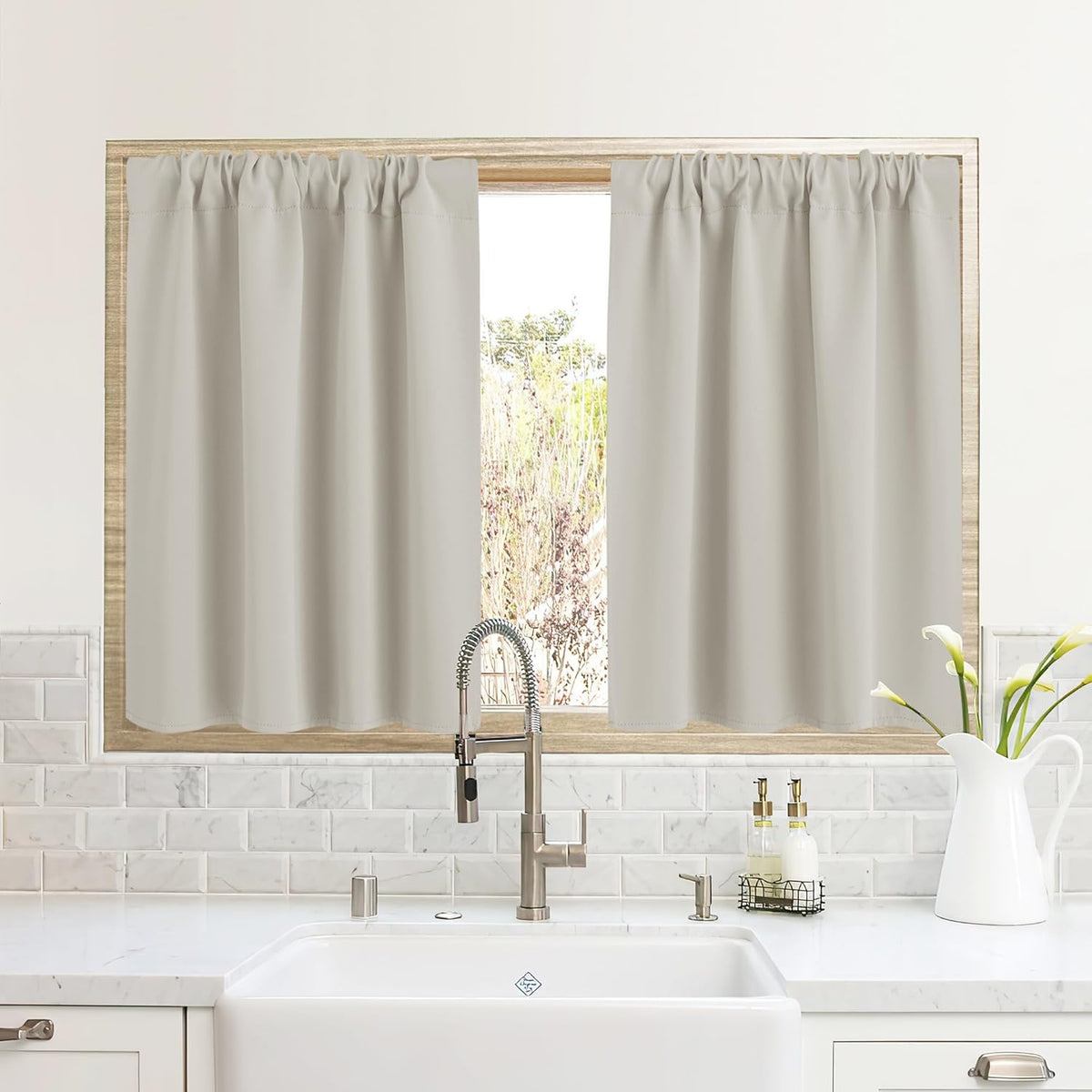 RYB HOME Blackout Short Cafe Curtains, Privacy Light Block Small Window Curtains for Bedroom