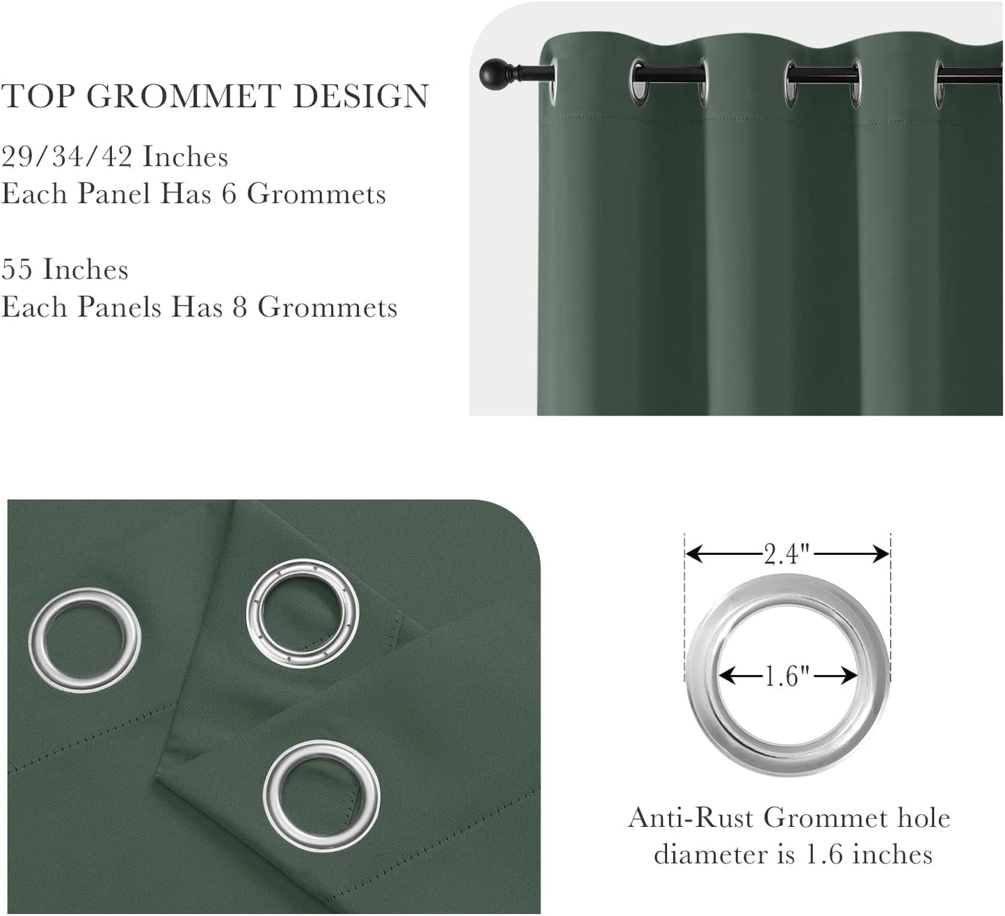 PONY DANCE Dark Green Blackout Curtains 80 inch Long 2 Panels Set, Thermal Insulated Solid Grommet