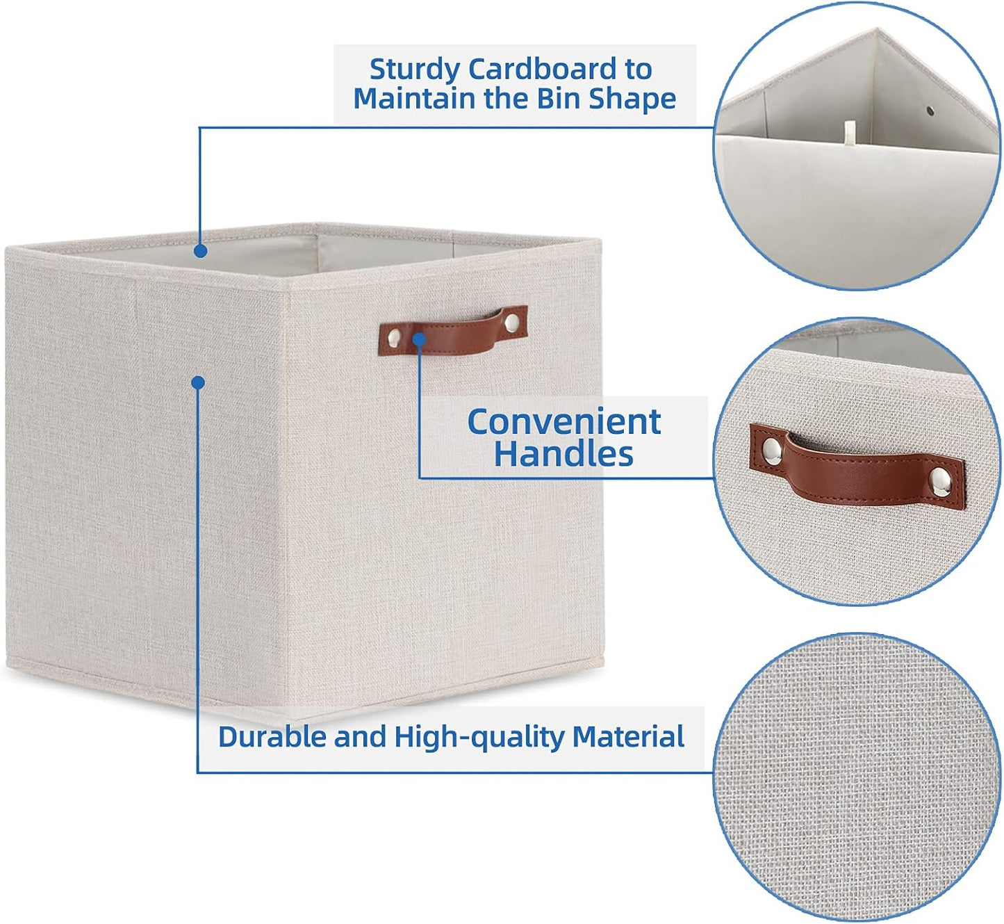 Temary Fabric Storage Cubes Storage Bins with Dual Leather Handles, 4 Pack Cube Baskets 13x13