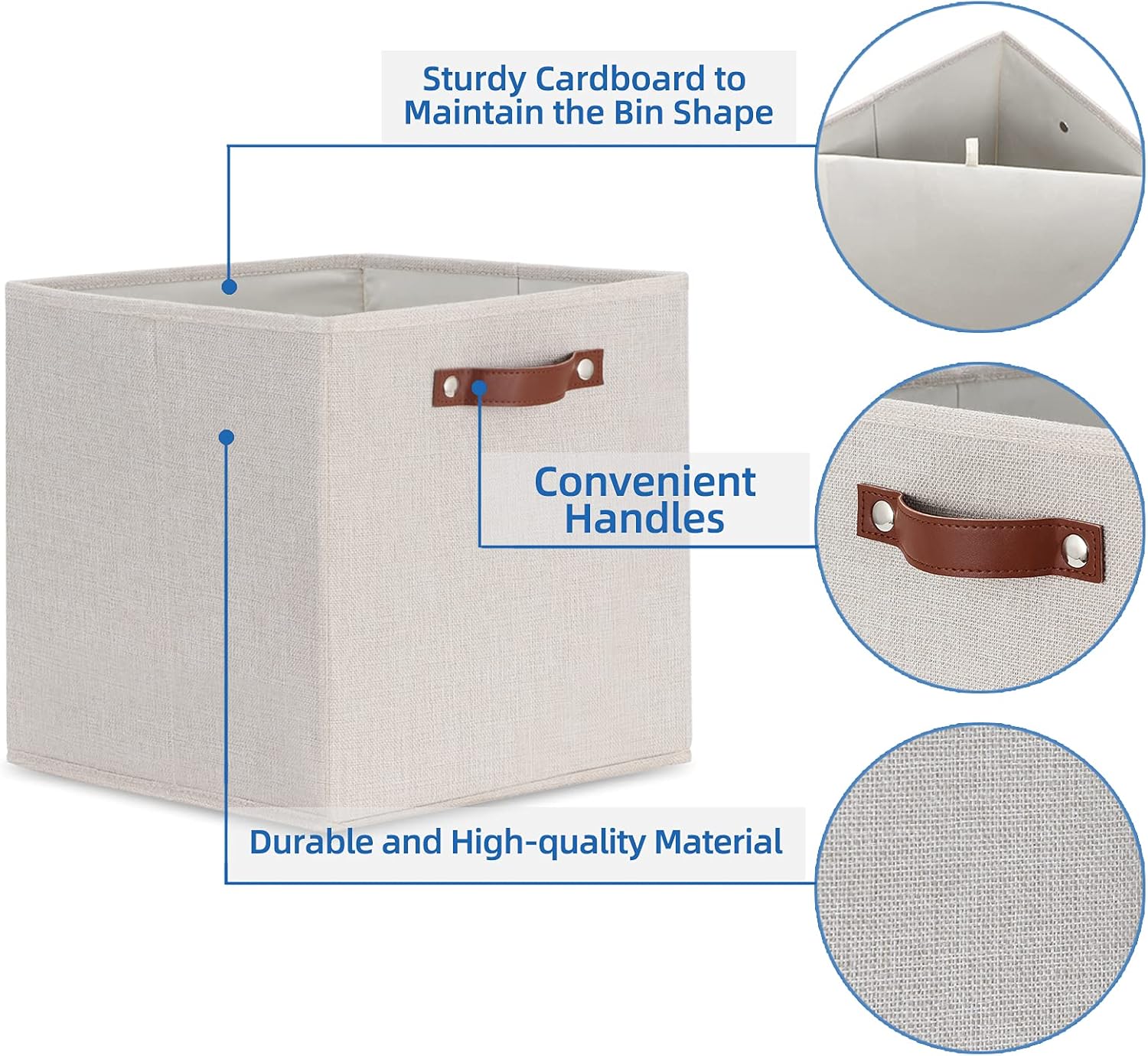 Temary Fabric Storage Cubes Storage Bins with Dual Leather Handles, 4 Pack Cube Baskets 13x13