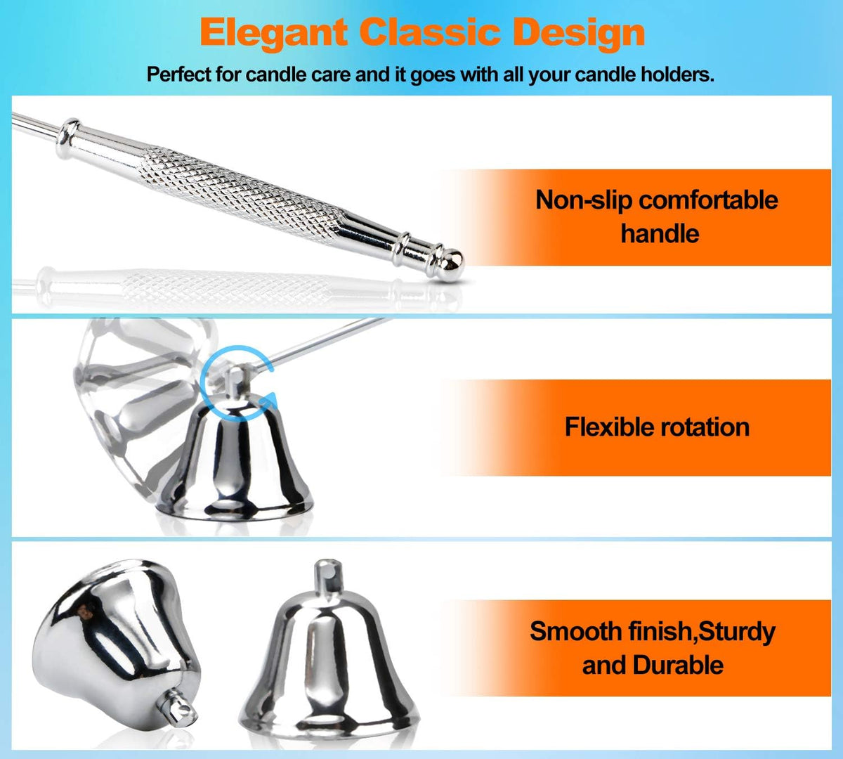 GOSGOONE Candle Snuffer, Elegant Candle Extinguisher with Long Handle, Hinged Candlesnuffers Wick