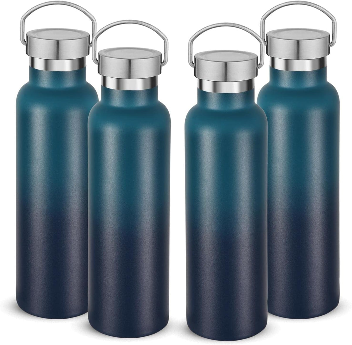 Neihepal 20 oz Insulated Water Bottles Bulk 4 Pack,Stainless Steel Double Wall Sport Bottle with