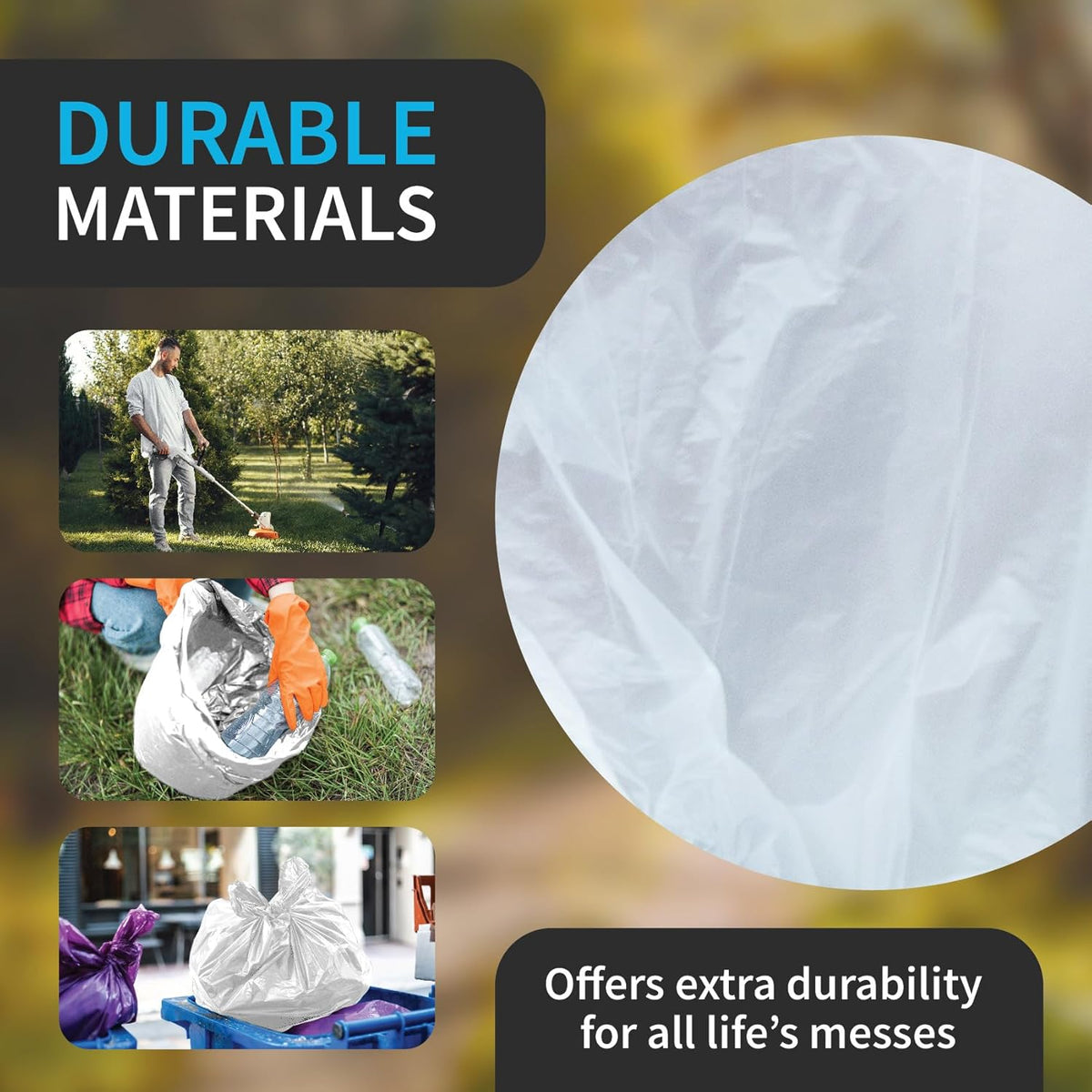 Large Garbage Bag - 55-60 Gallon Capacity, Heavy Duty, High Density, Tear Resistant, Unscented