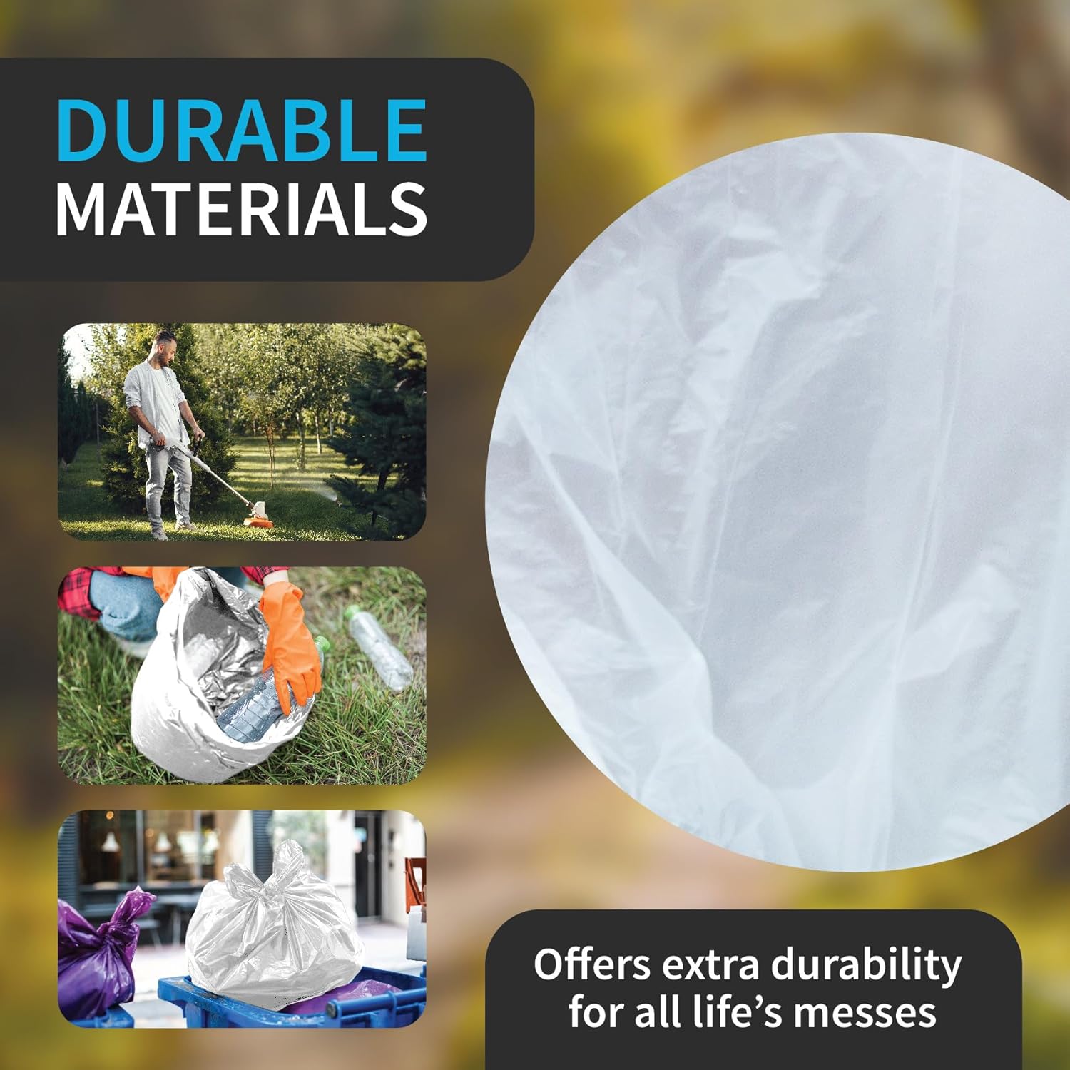 Large Garbage Bag - 55-60 Gallon Capacity, Heavy Duty, High Density, Tear Resistant, Unscented