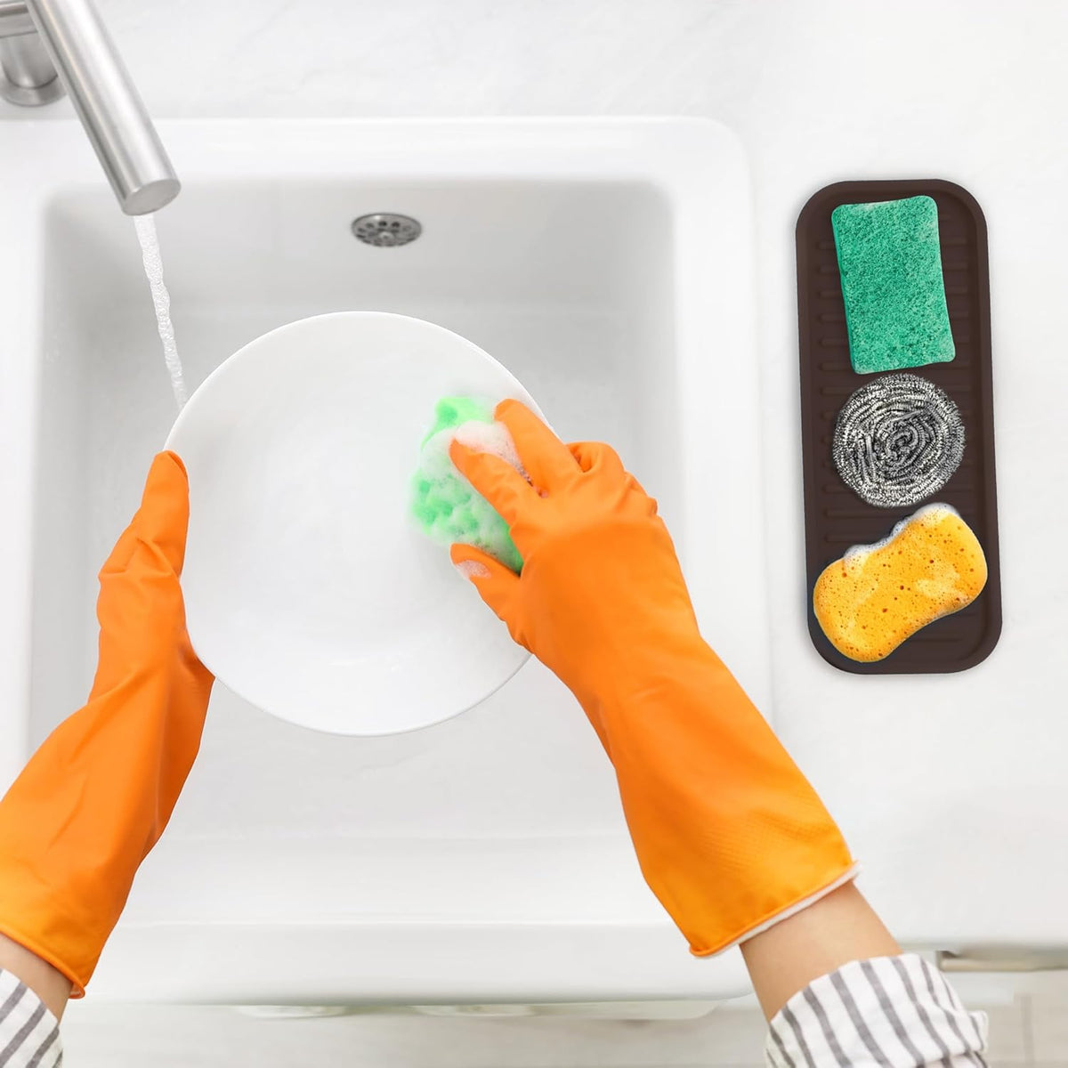 Zulay Kitchen (9x3.5) Silicone Sponge Holder for Kitchen Sink - Flexible Multipurpose Soap Tray