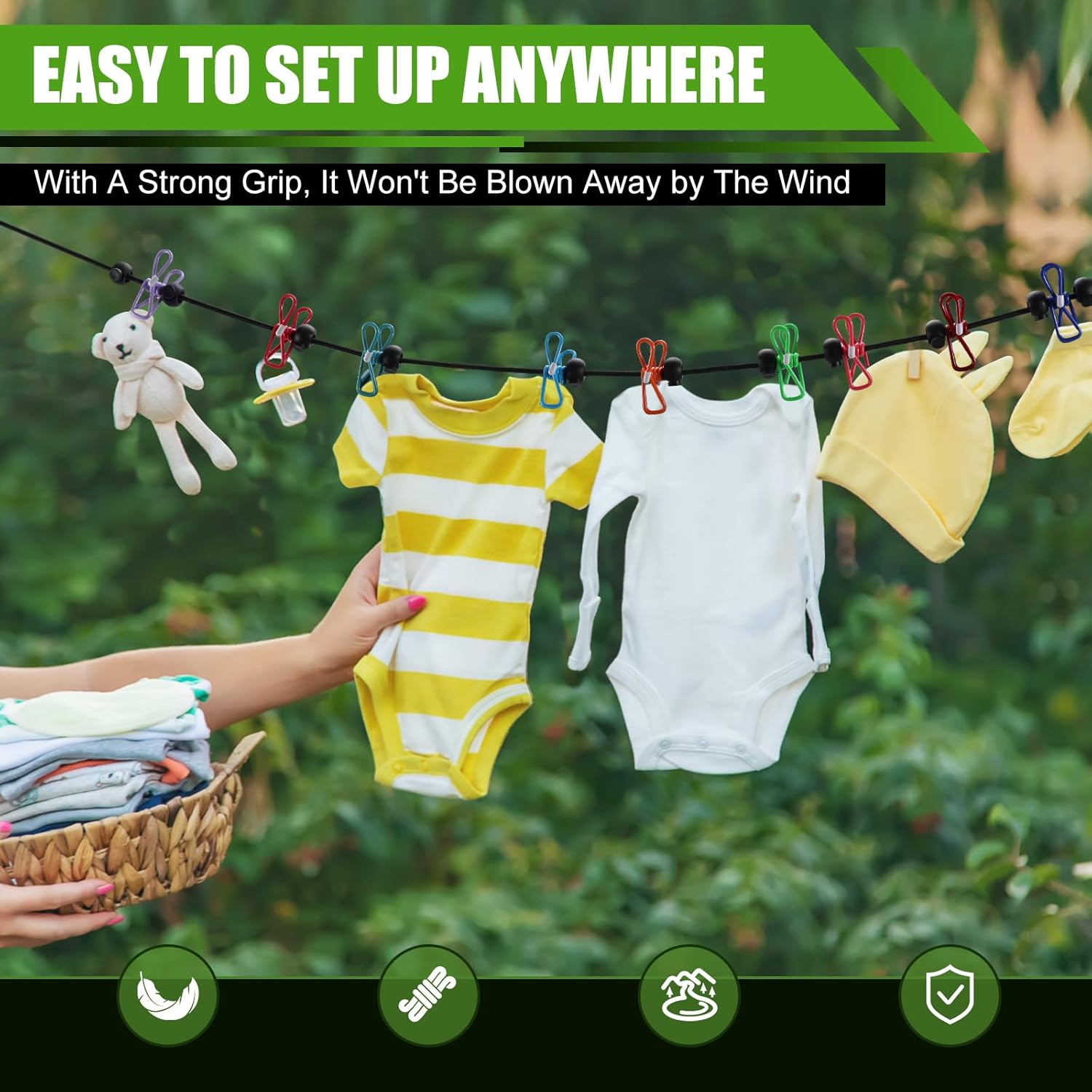 2 Pack Camping Clothesline Portable 12 Clothespins, Camping Accessories Travel Clothesline for