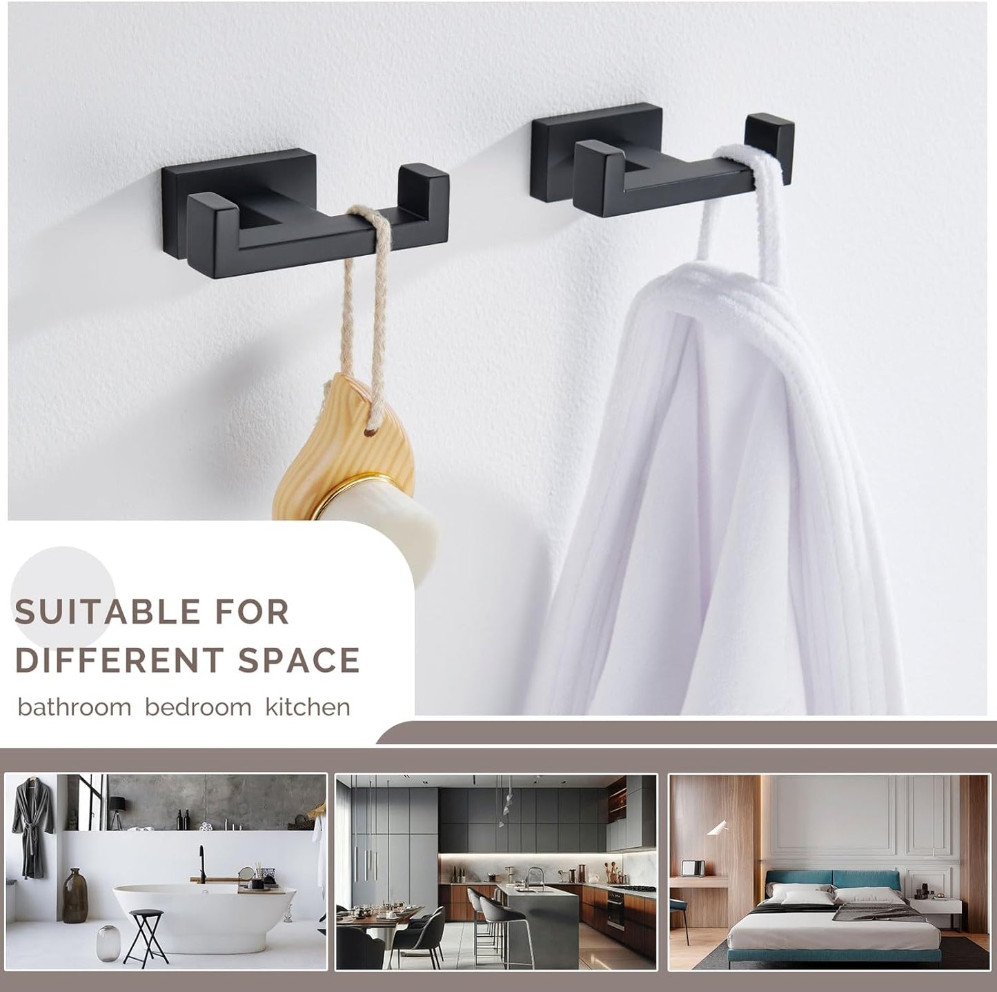 Angle Simple Bathroom Towel Hooks, Stainless Steel Shower Double Robe Coat Hooks for Wall, Matte