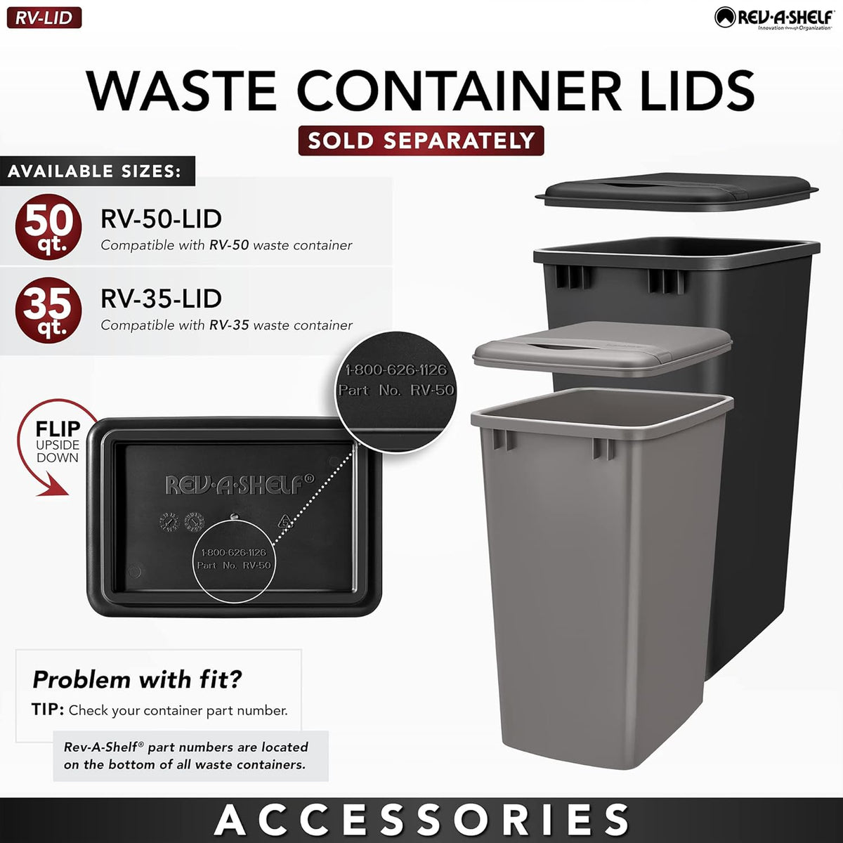 Rev-A-Shelf Pullout Trash Can for Kitchen Cabinet, Single 35 Qt Bin with 12" Wood Frame - Large