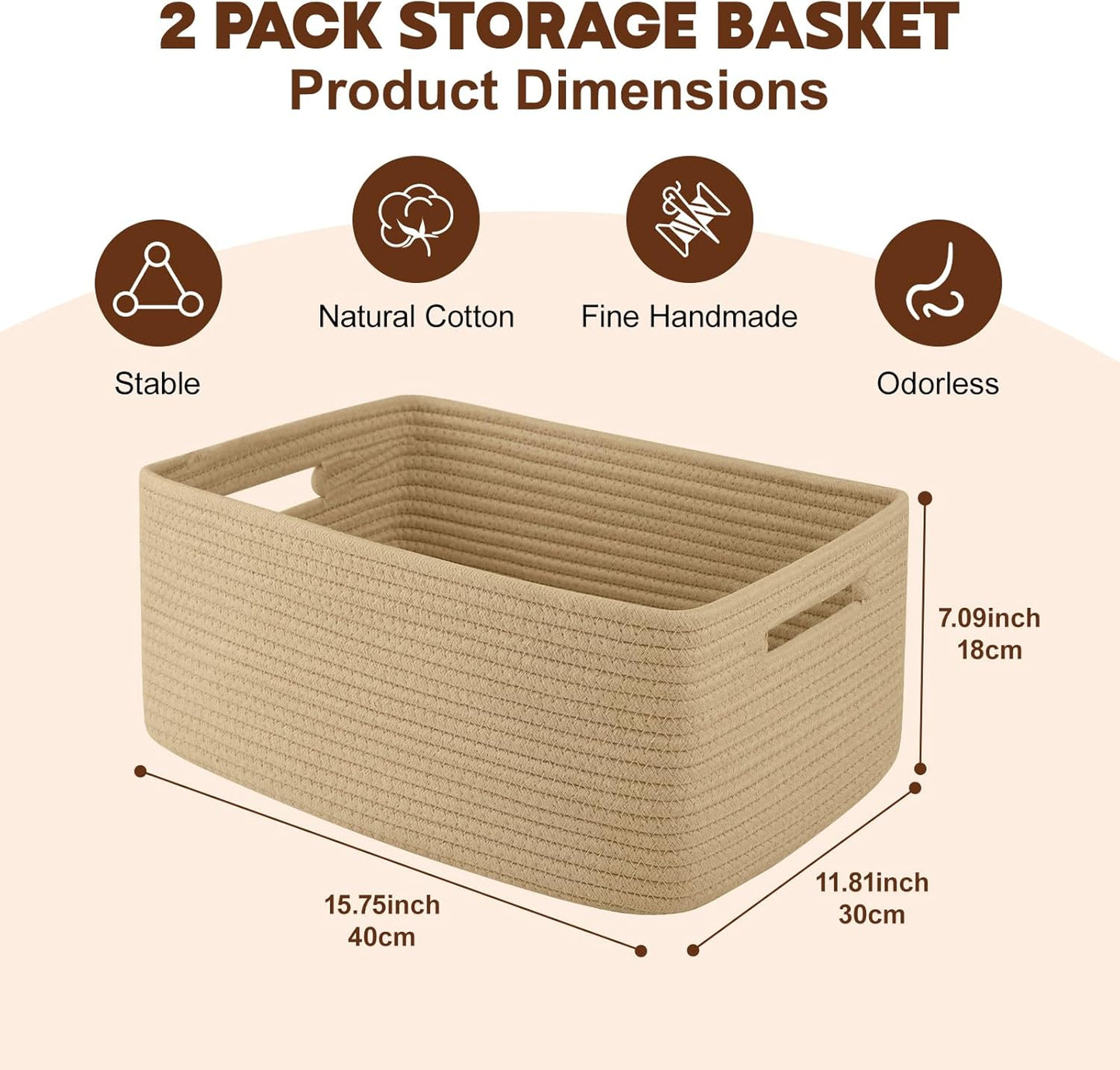OIAHOMY Storage Basket for Shelves, Closet Cube Storage Bins Baskets for Clothes Blanket Towels