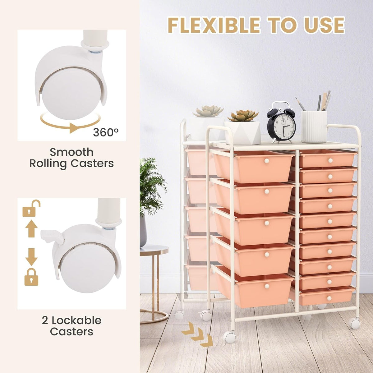 GOFLAME 15-Drawer Rolling Storage Cart, Multipurpose Movable Organizer Cart, Utility Cart for Home