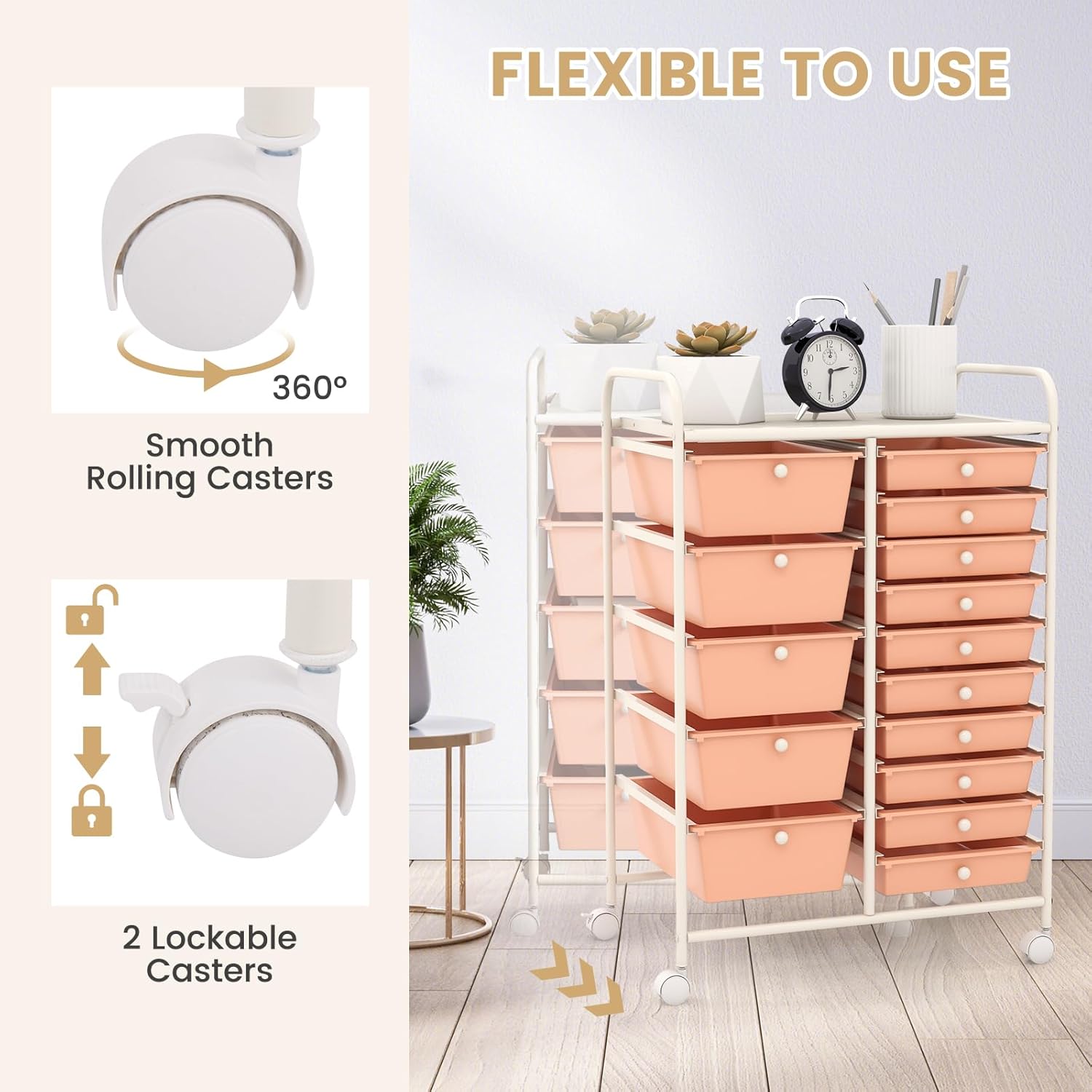GOFLAME 15-Drawer Rolling Storage Cart, Multipurpose Movable Organizer Cart, Utility Cart for Home
