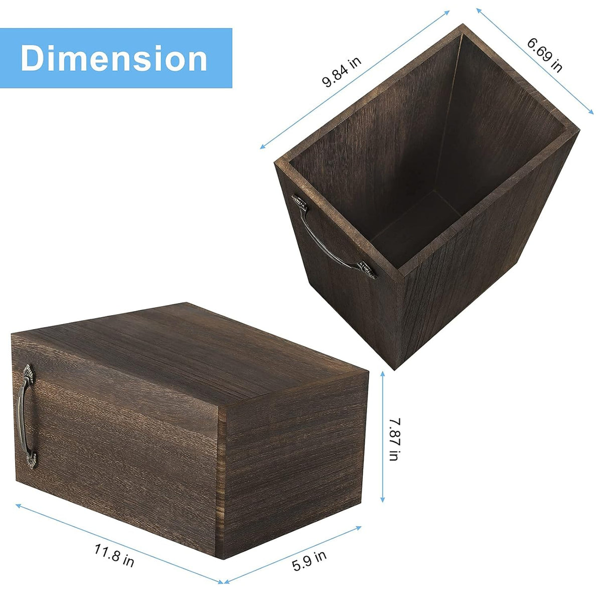 Trash Can Wastebasket Wood Garbage Container Bin with Built-in Double Metal Handles for Office