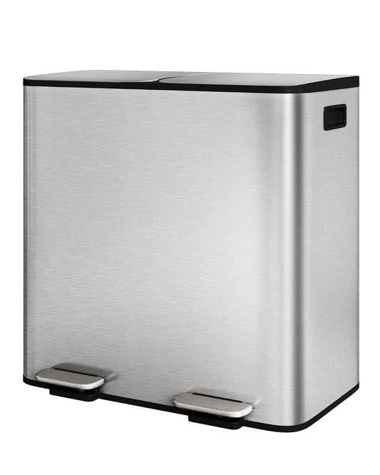 GarveeHome 2 x 10.6 Gallon Stainless Steel Double Trash Can with Lid for Kitchen, Large Dual Trash