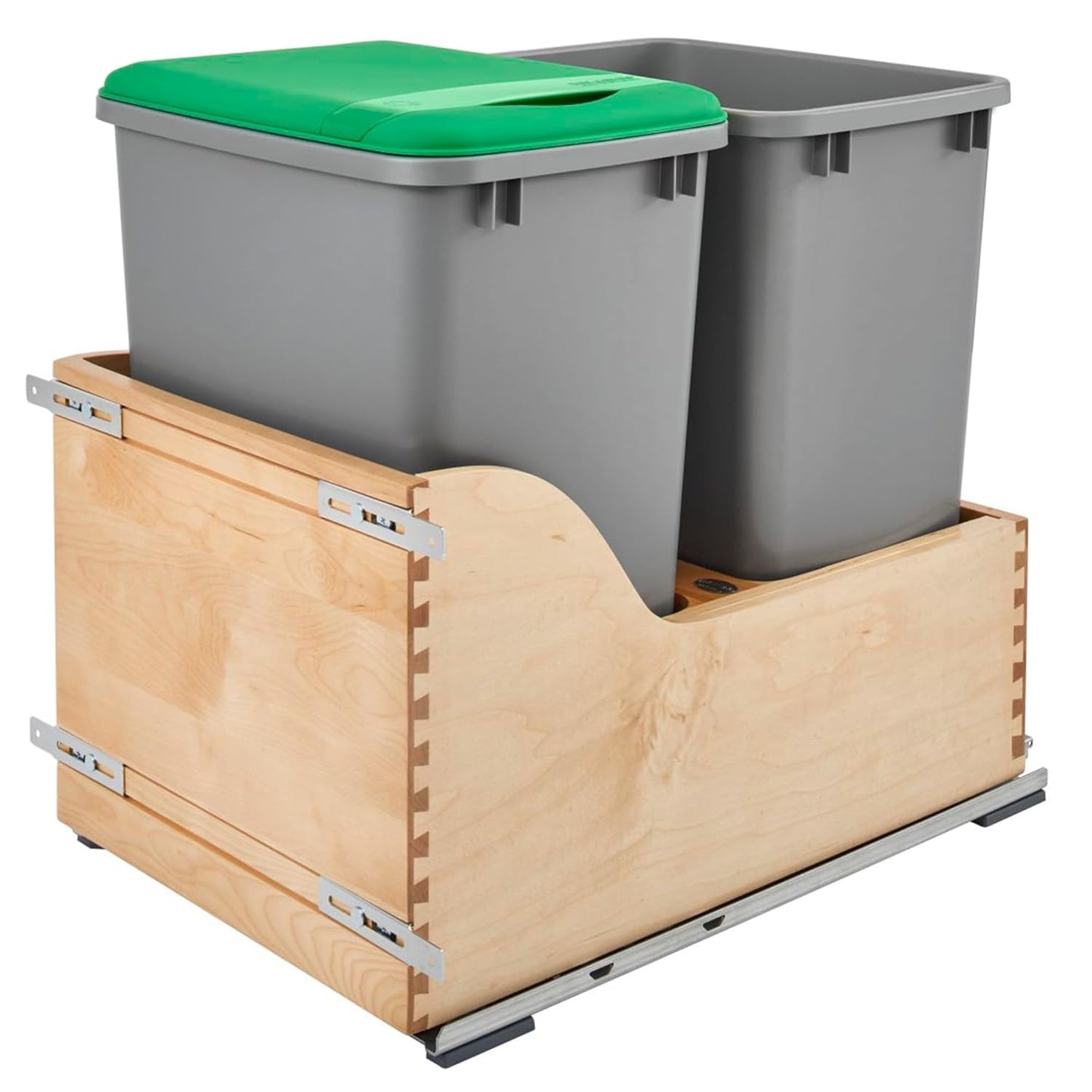 Rev-A-Shelf Pullout Trash Cans for Kitchen Cabinet, Dual 35 Qt Bins with 15" Wood Frame - Large