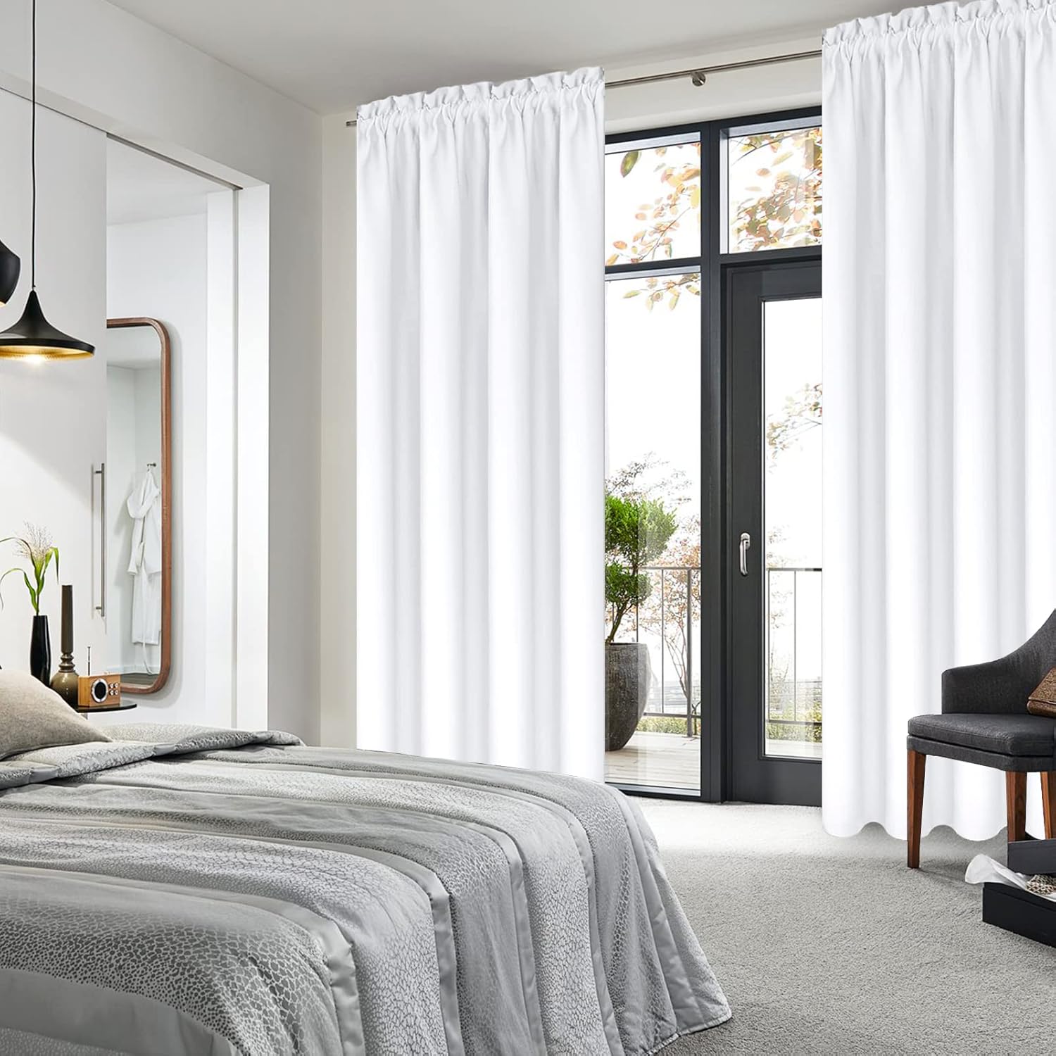 DWCN White Curtains for Living Room Thermal Insulated, 50% Light Blocking Curtains for Bedroom