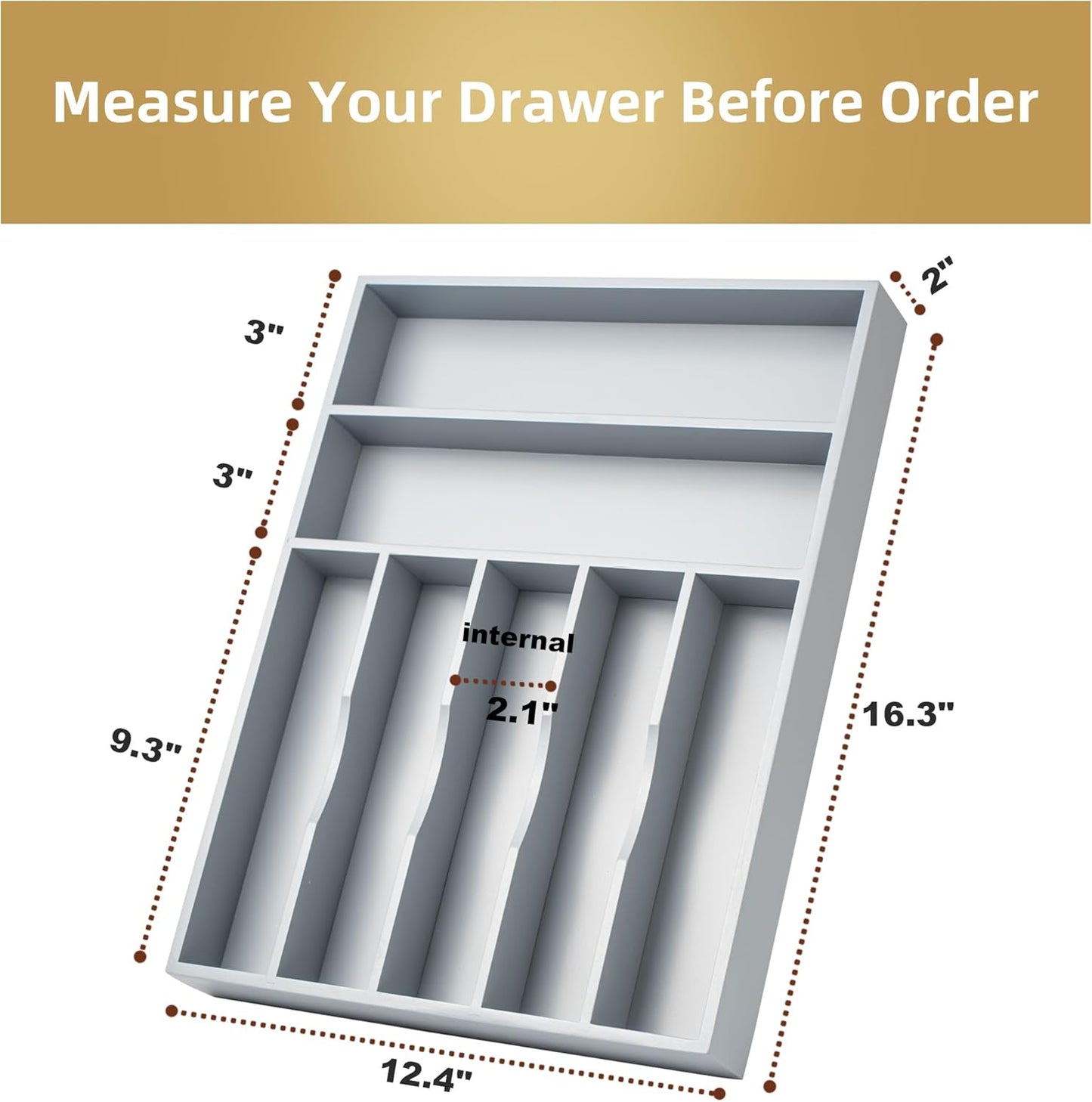 Silverware Organizer 13 Inch Gray Bamboo Kitchen Drawer Organizer 7 Slots Utensil Organizer