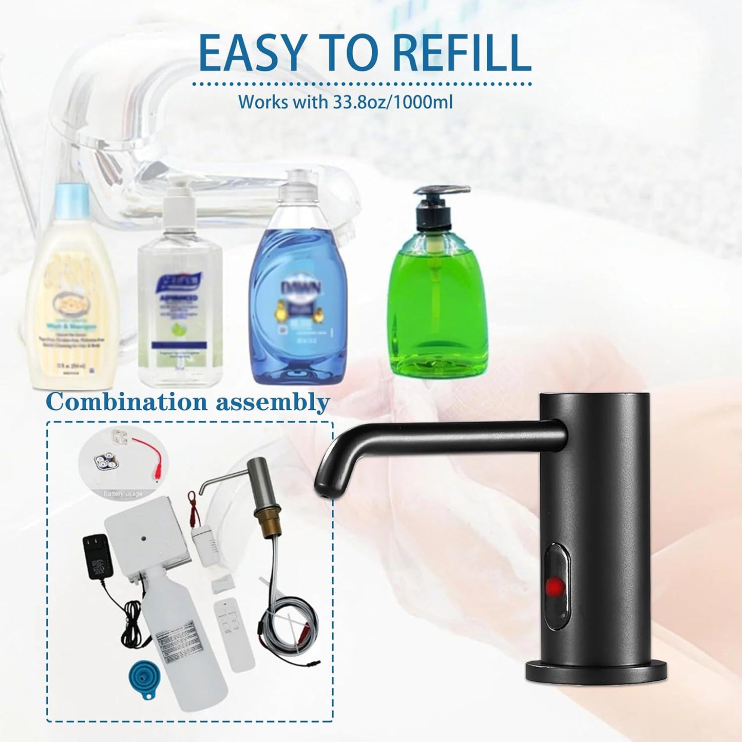 Automatic Soap Dispenser Touchless for Kitchen and Bathroom, Sink Built in Commercial Electric Soap