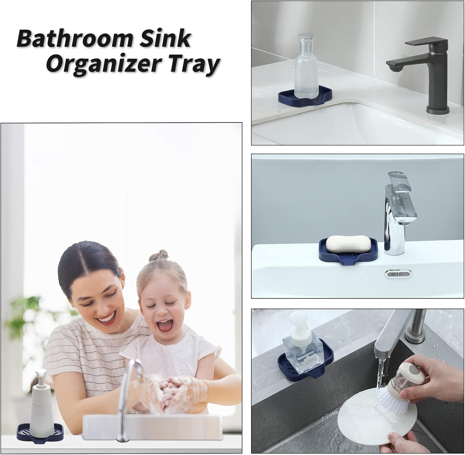 Silicone Bathroom Soap Dishes with Drain Spout-Kitchen Sink Organizer,Sponge Holder,Dish Soap