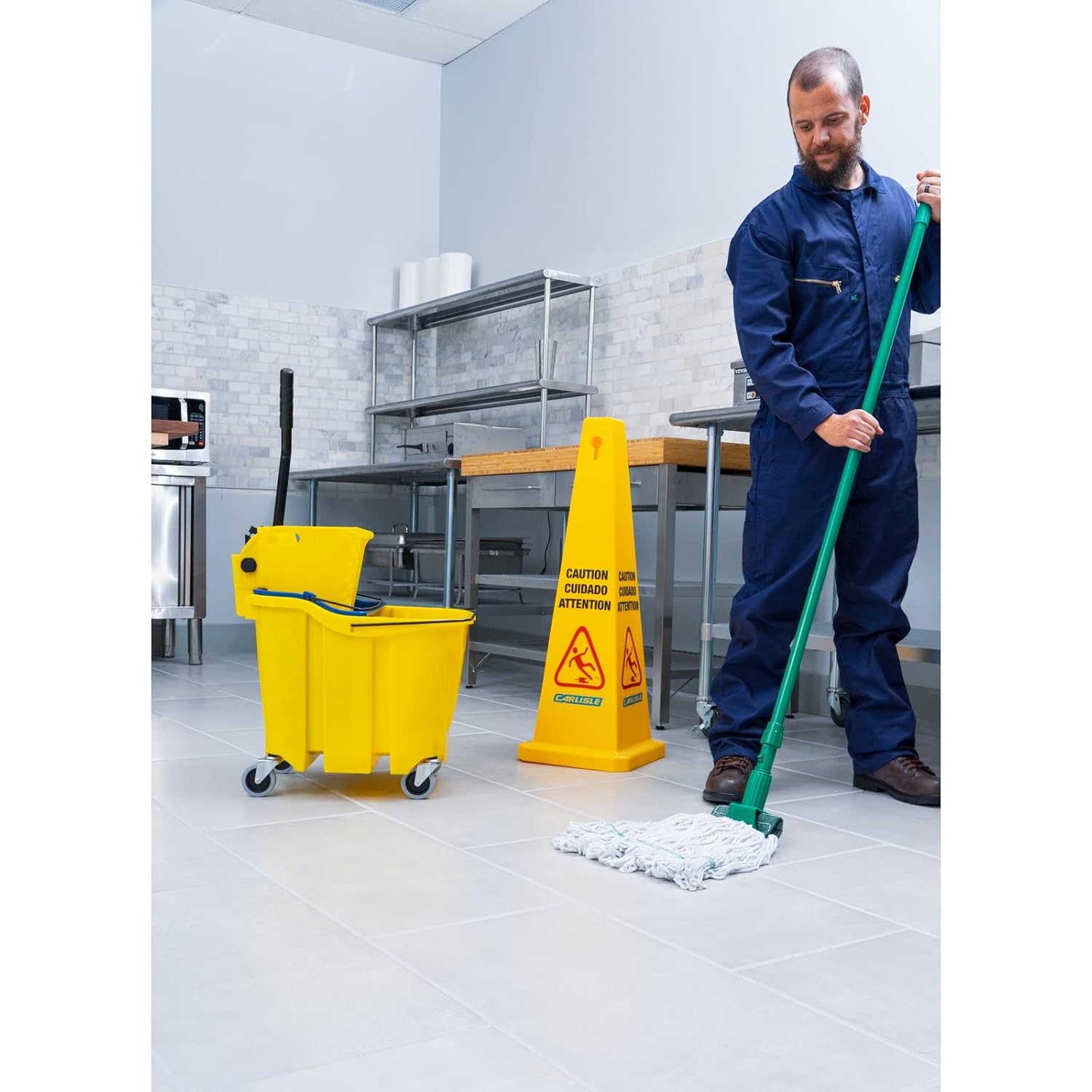 Carlisle FoodService Products Omnifit Mop Bucket with Side Press Wringer and Soiled Water Insert