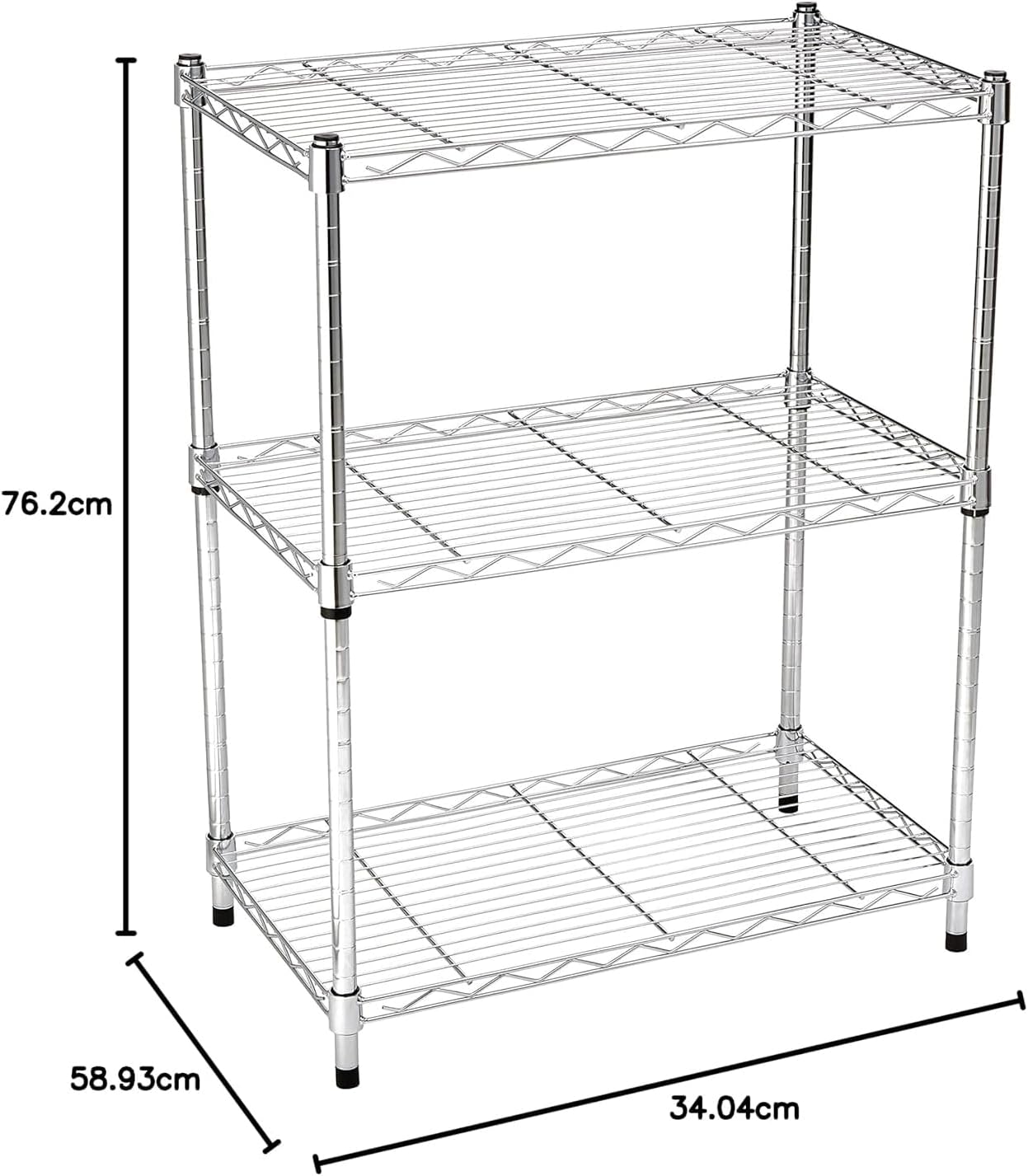 Amazon Basics 3-Shelf Adjustable Heavy Duty Steel Wire Rack Storage Shelving Organizer for Kitchen