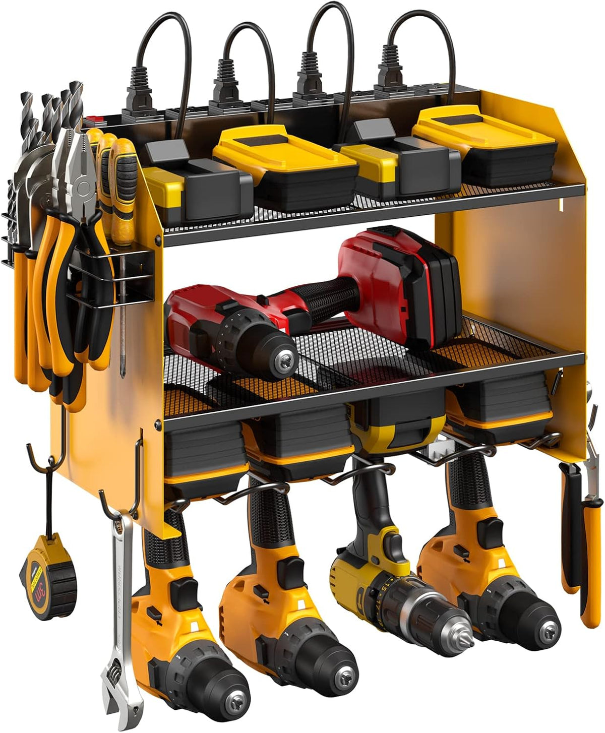 CCCEI Modular Power Tool Organizer Wall Mount with Charging Station. Garage 4 Drill Storage Shelf
