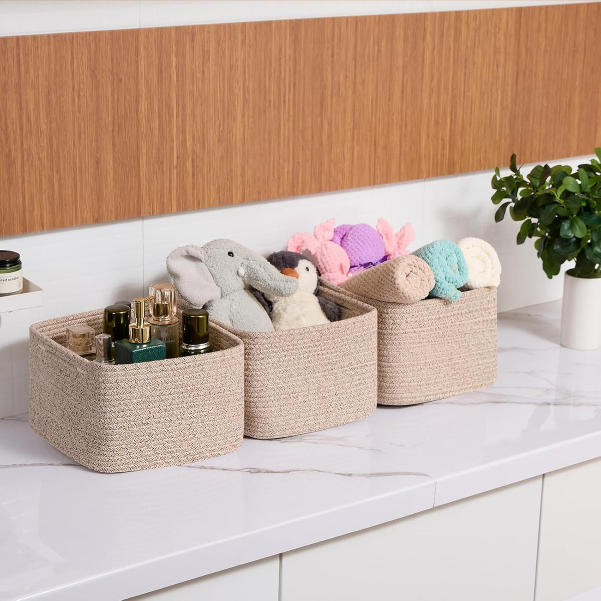 Small Organizing Baskets for Cubes Shelf, 9.7x9.7x7.1 Inch Rope Woven Storage Bins for Nursery