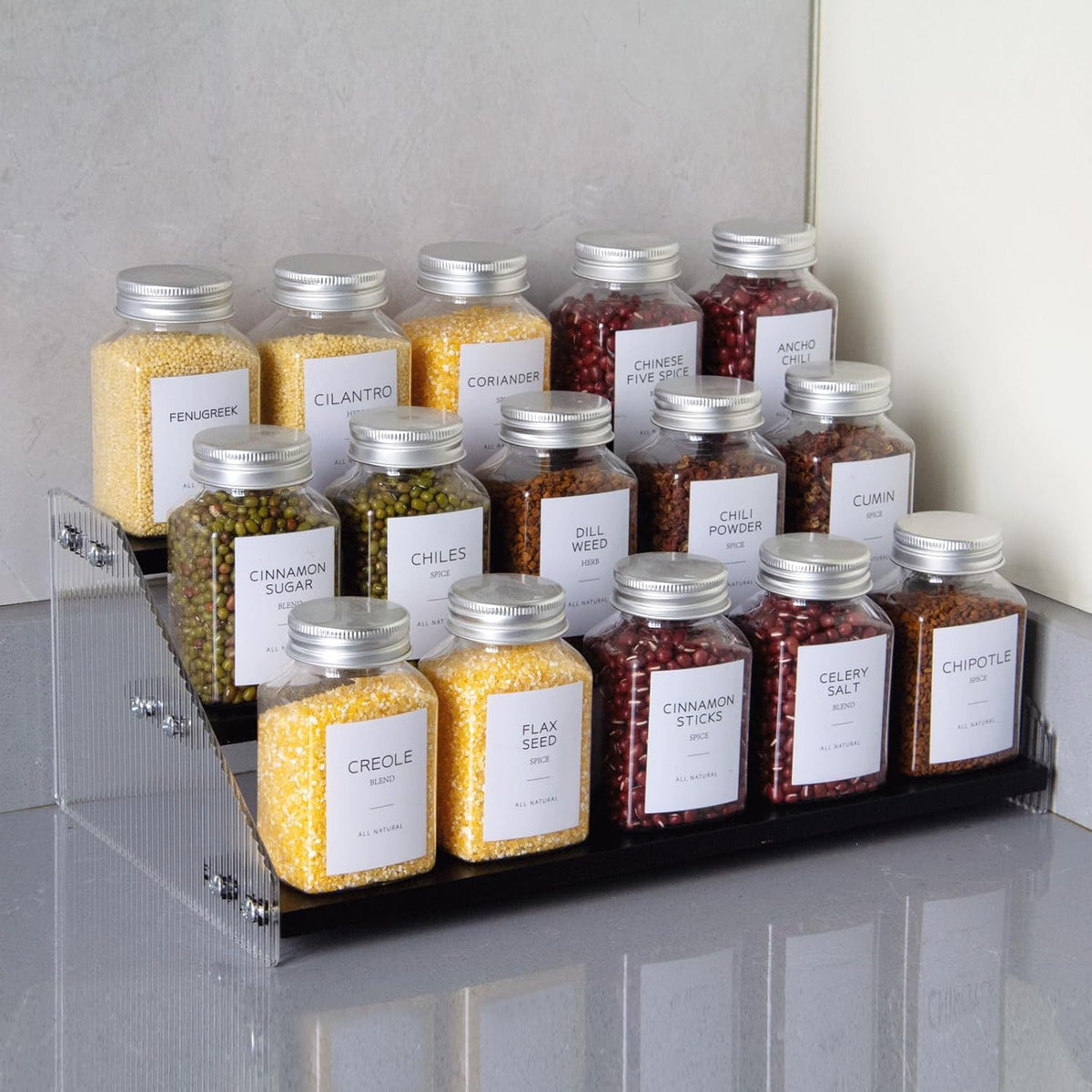 nianfeng Tiered Spice Rack, 3-Tier Spice Pantry Kitchen Cabinet Organizer, 12-Inch, Natural Wood