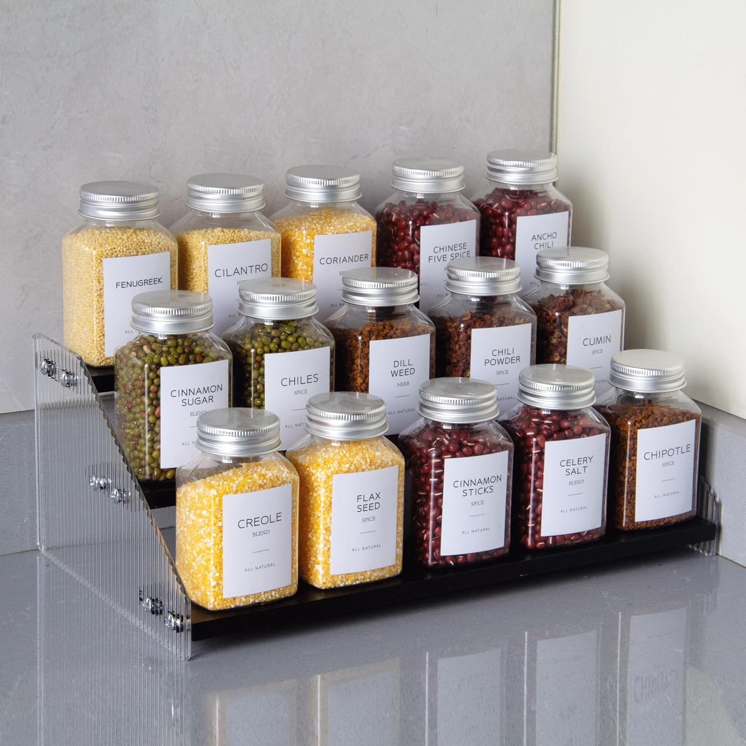 nianfeng Tiered Spice Rack, 3-Tier Spice Pantry Kitchen Cabinet Organizer, 12-Inch, Natural Wood