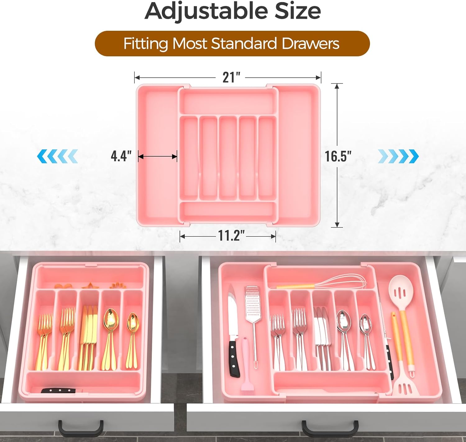 Extra Large Expandable Silverware Organizer, BPA-Free Food-Safe Cutlery Flatware Organizer, Kitchen