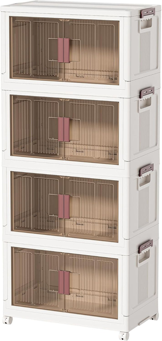 60GAL/240QT 4 Tier Large Stackable Storage Bins with Lids and Wheels, Collapsible Storage Bins