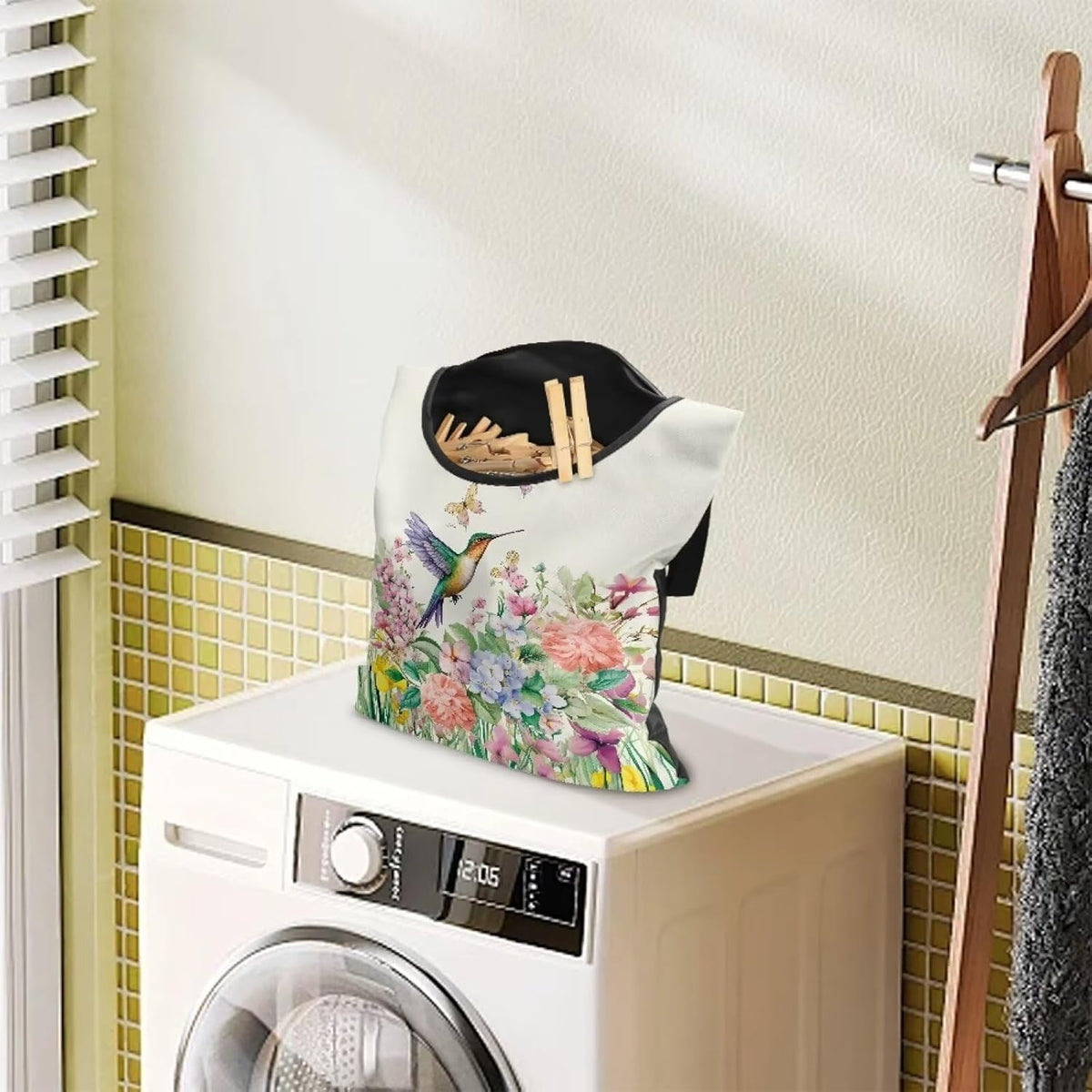 Hummingbird Handy Clothespin Bags Floral Space-Saving Clothespin Storage Hanger Bag, Hanging