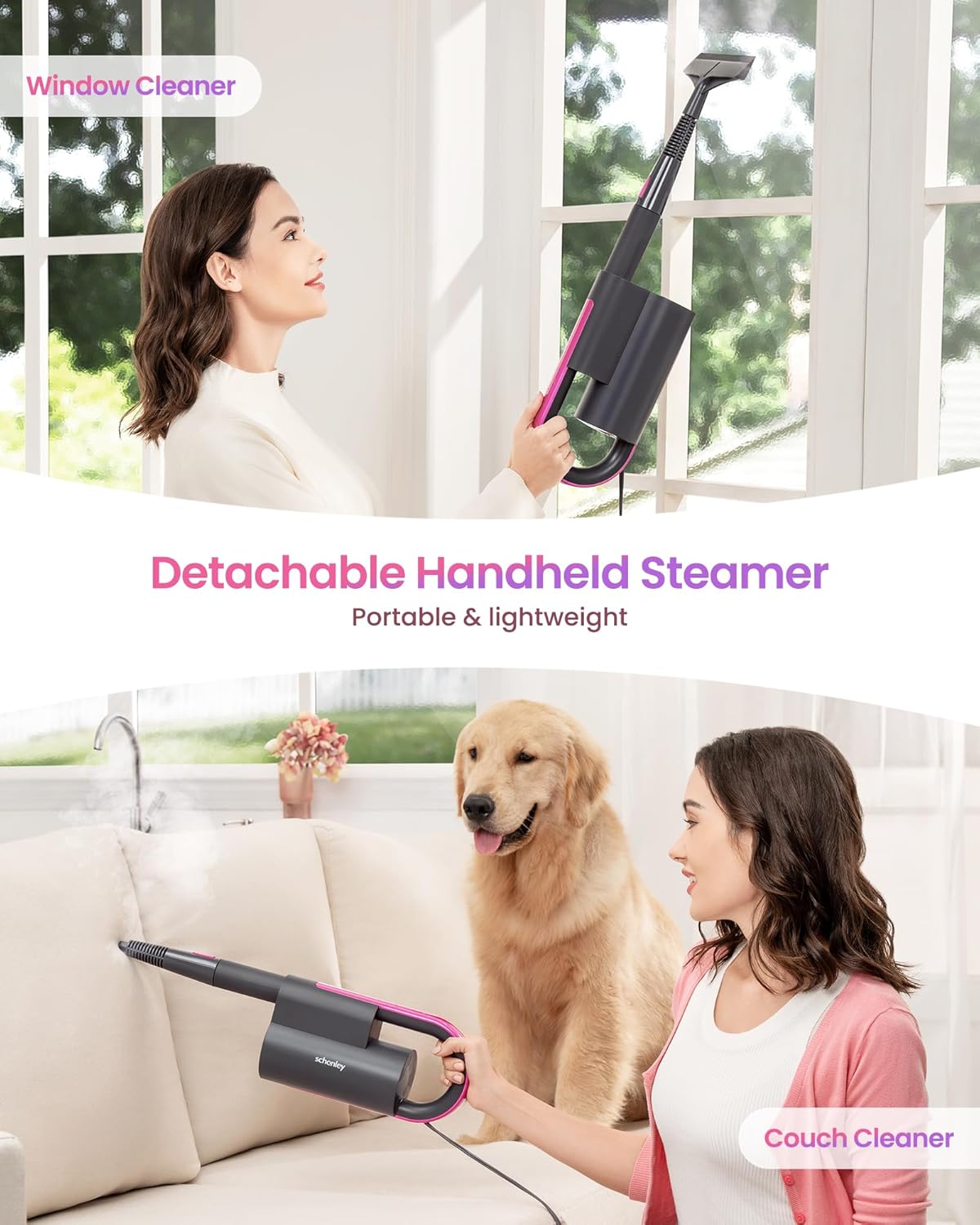 Schenley 19-in-1 Steam Mop Dual-Rod Design with Detachable Handheld Steamer for Walls, Grouts, Hard