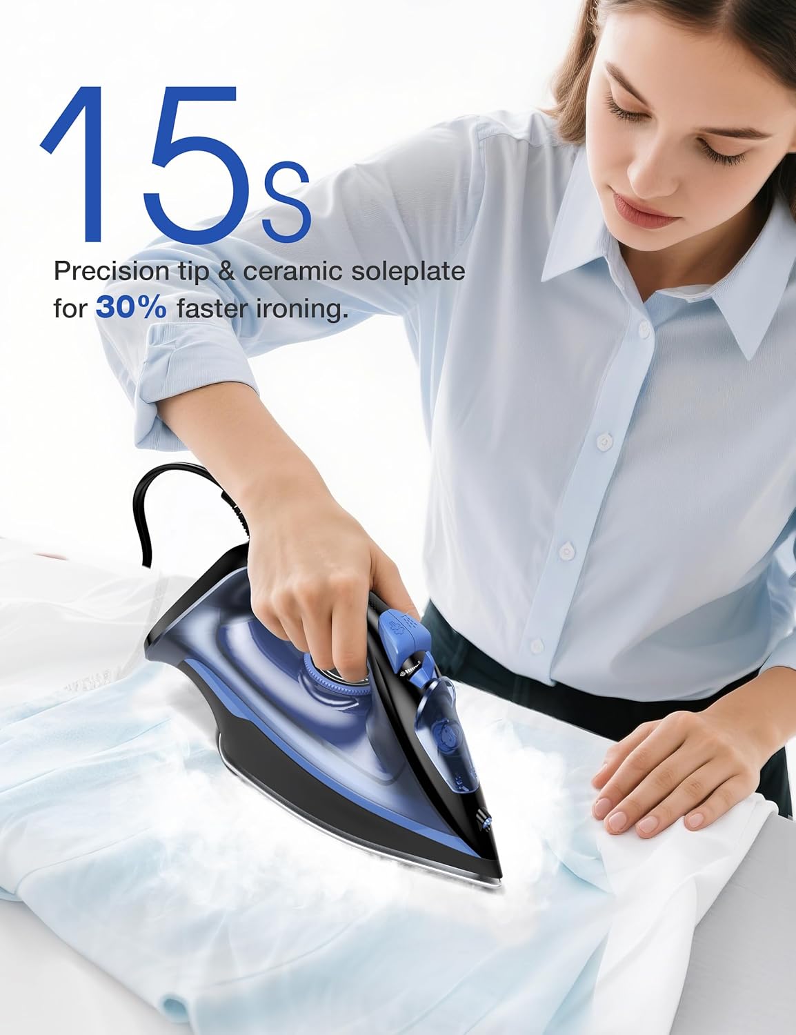 Sundu Steam Iron for Clothes with Rapid Heating Ceramic Coated Soleplate, 1500W with Precise