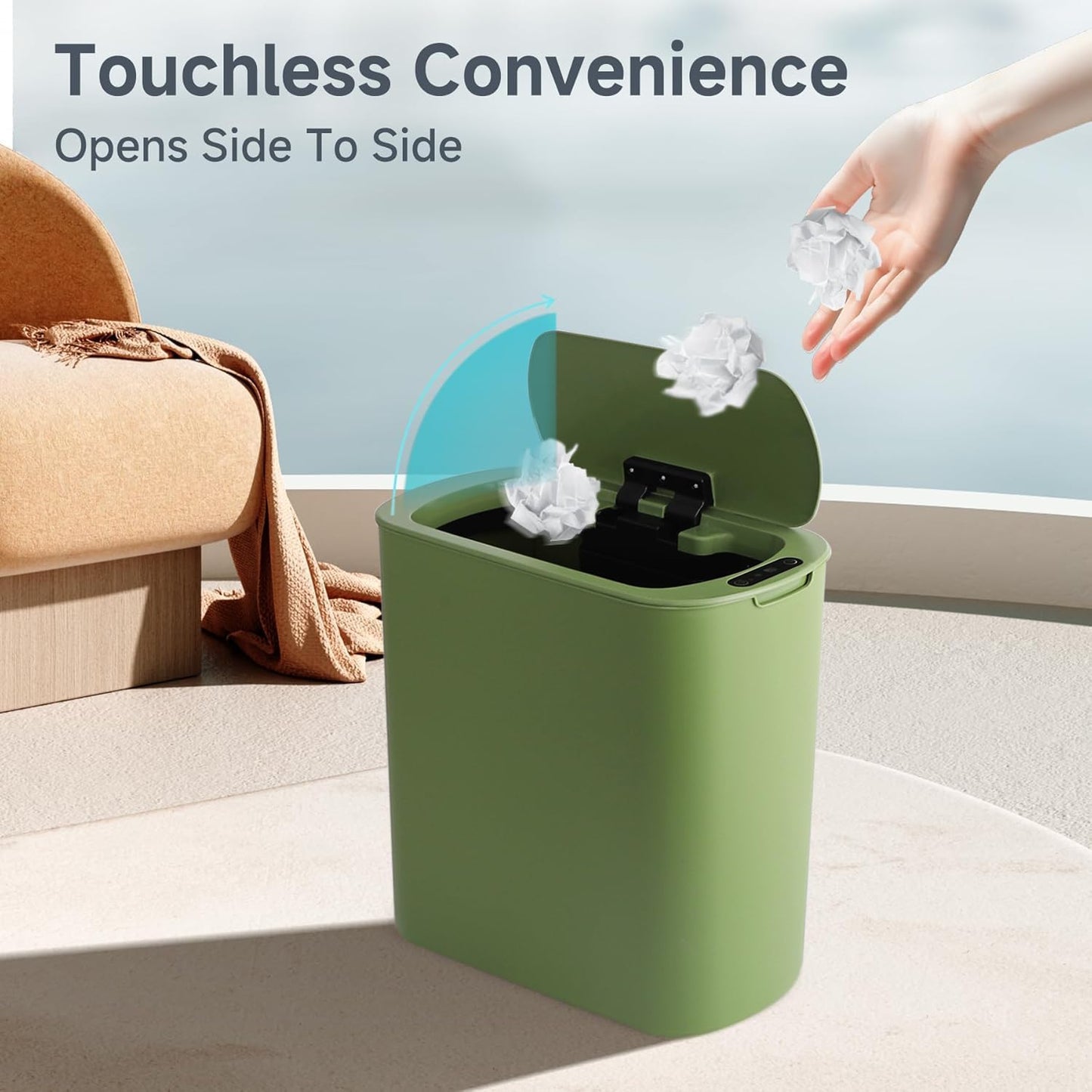 5 Gallon Motion Senor Bathroom Trash Can with Lid, Automatic Garbage Can Touchless, Smart Plastic