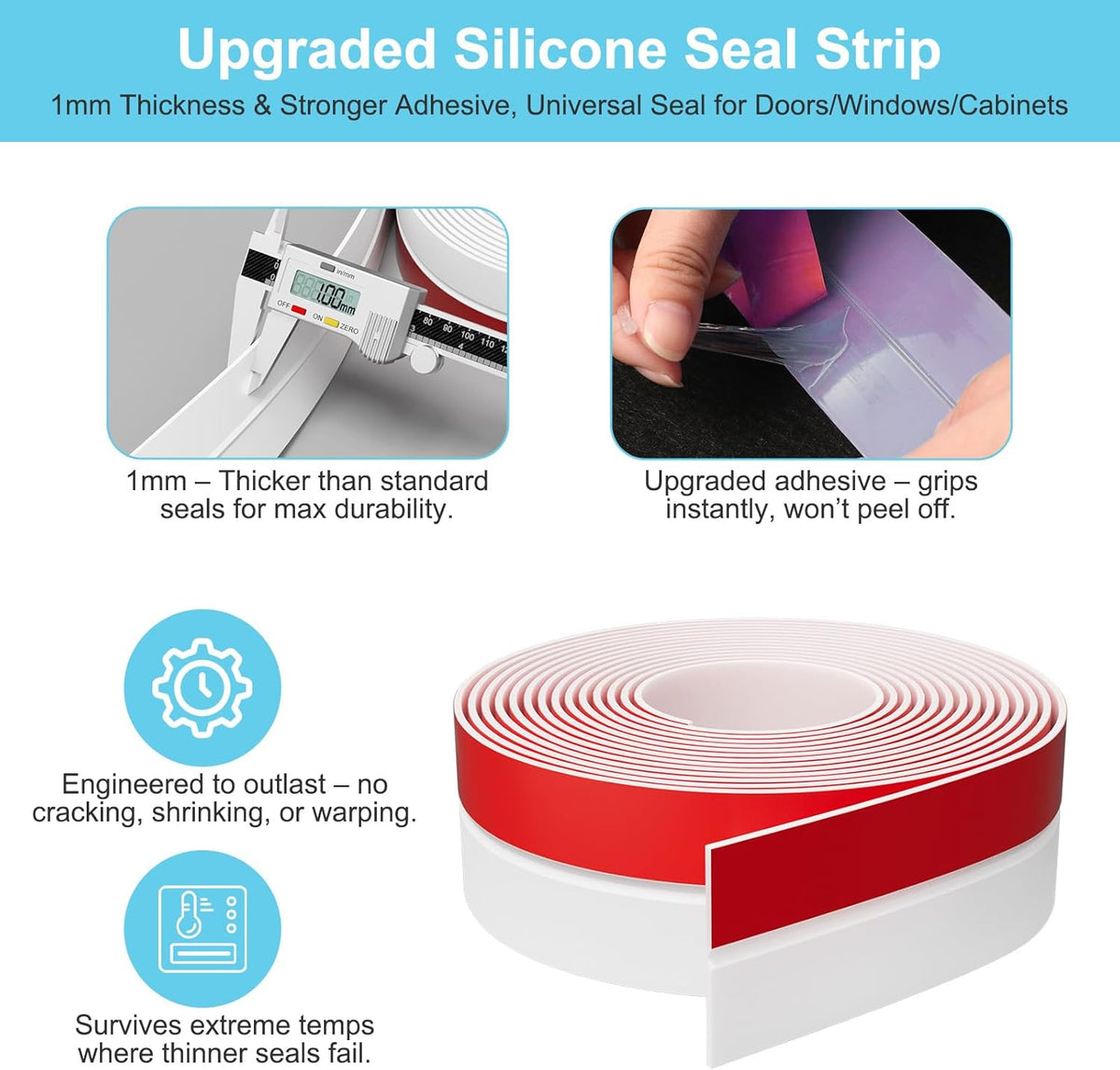 Heavy-Duty 20 ft x 1 in Weather Stripping, Door Draft Stopper Silicone Seal Strip for House and