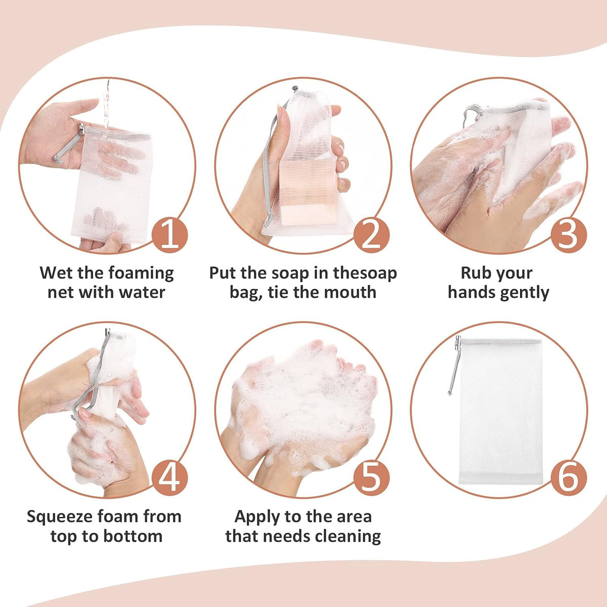 Cobahom 6 Pcs Mesh Soap Bag Mesh Foaming Net Soap Sack Bags Soap Handmade Soap Bubble Mesh Net Bags