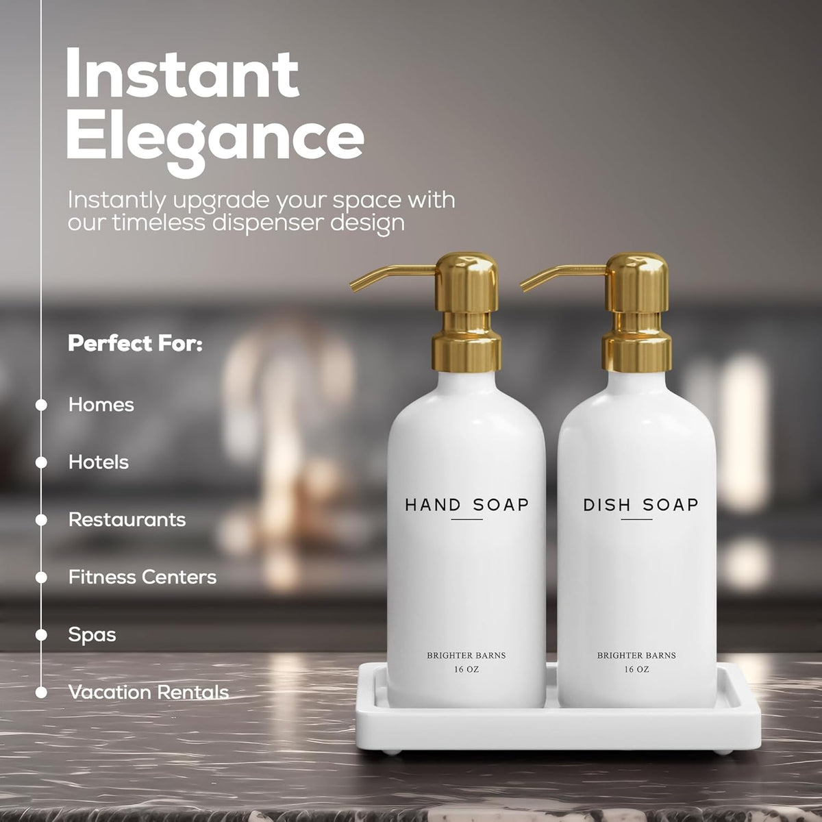 Luxury Glass Hand and Dish Soap Dispenser Set by Brighter Barns - Kitchen Soap Dispenser Set with