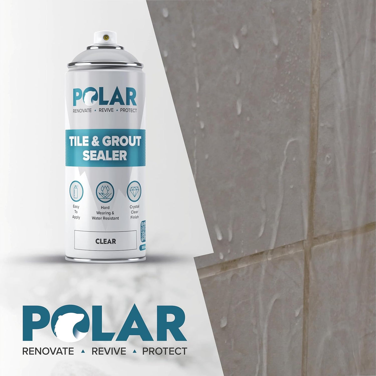 Polar Tile & Grout Sealer Clear Aerosol Spray - 2 x 13.5 Fl Oz | Instantly Waterproofs and Protects